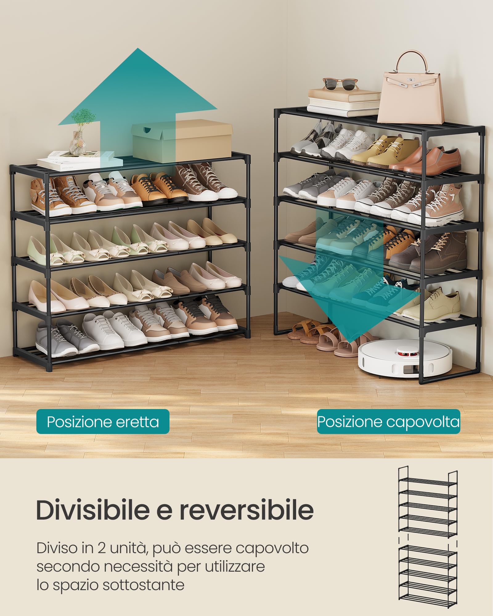Songmics LSA10BK Scarpiera 10 Ripiani Nera 30x92x174 cm