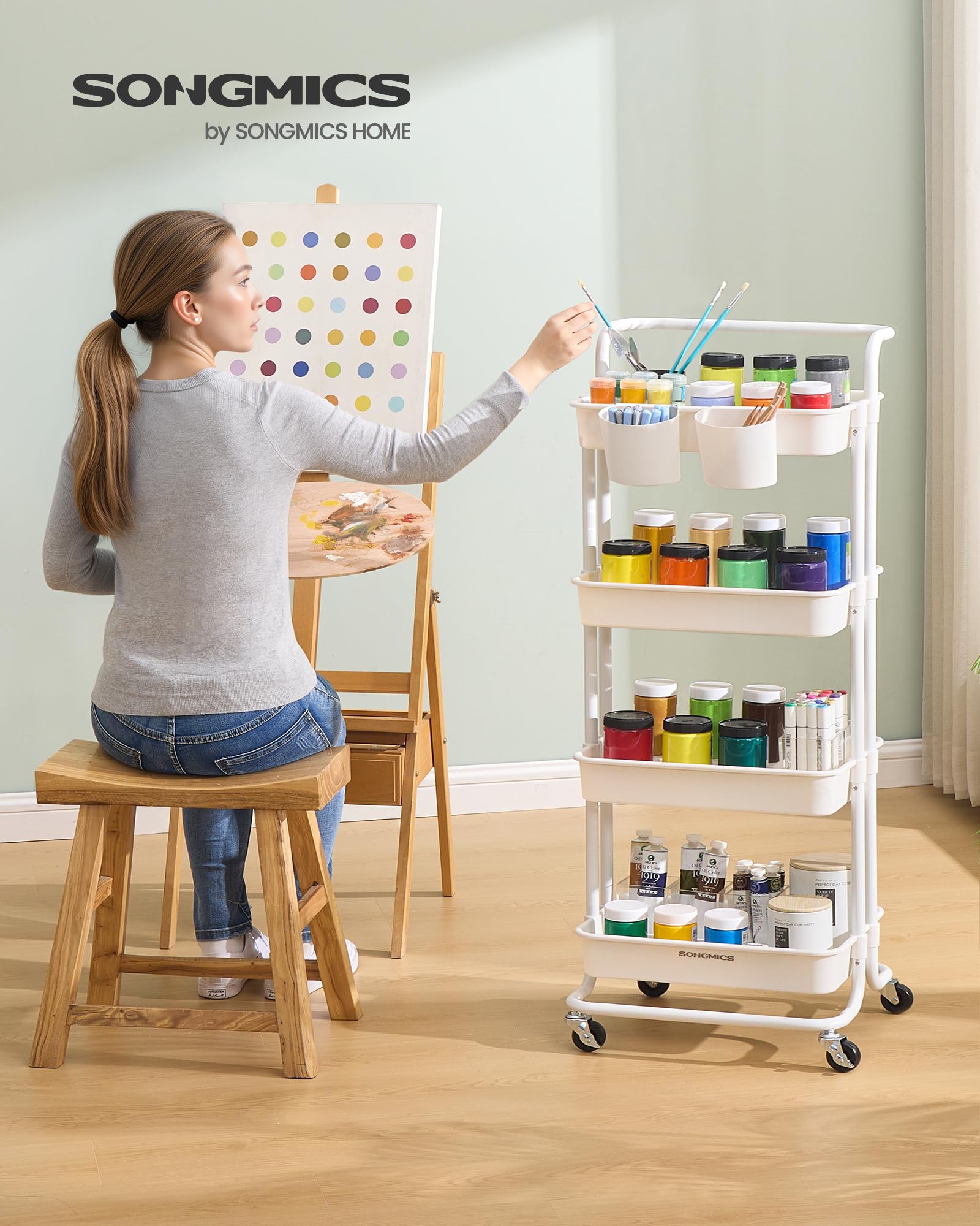 Songmics BSC077WZ01 carrello 4 livelli bianco acciaio 115 cm ruote