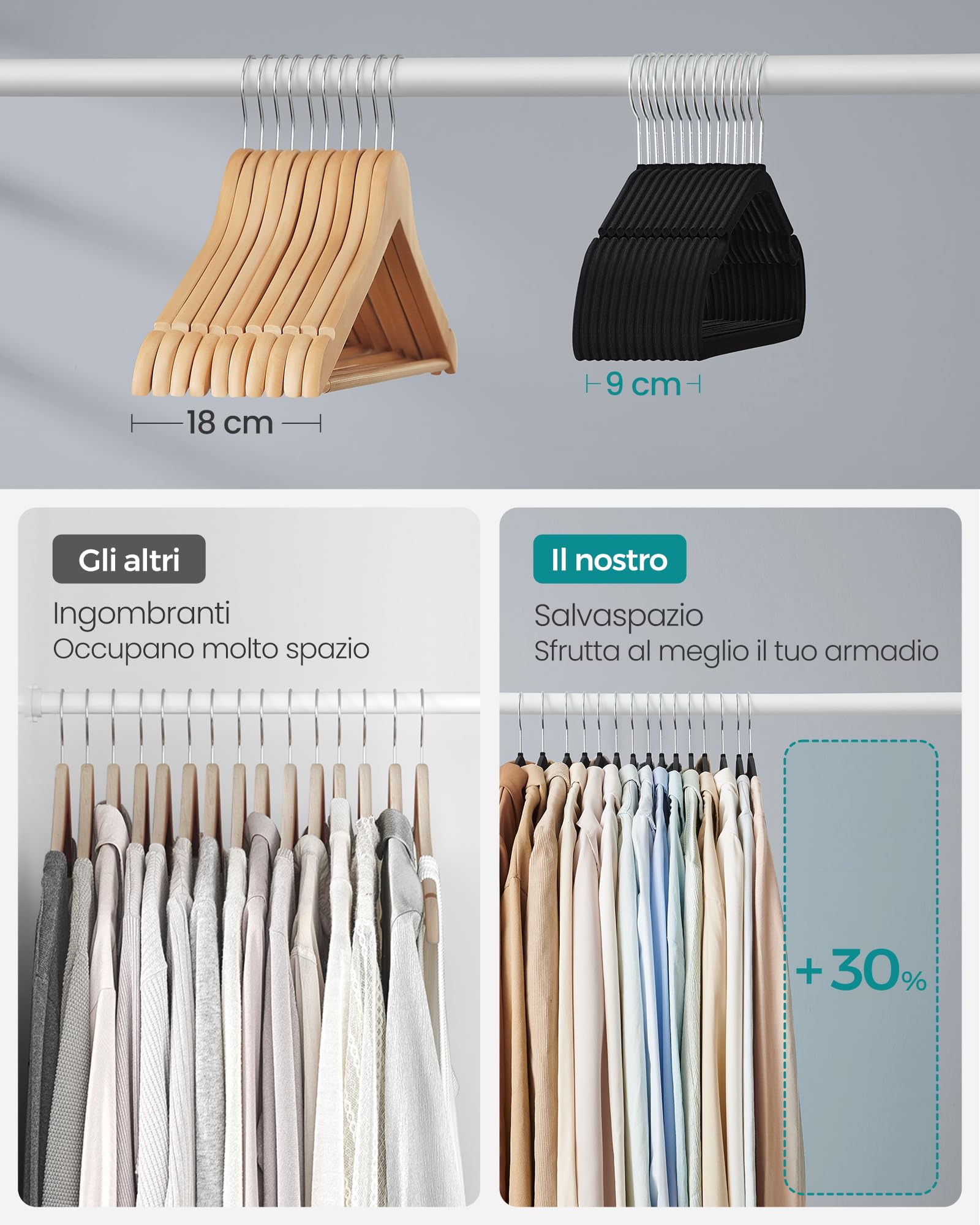 Songmics CRF039B03 grucce velluto nere 50 pezzi antiscivolo