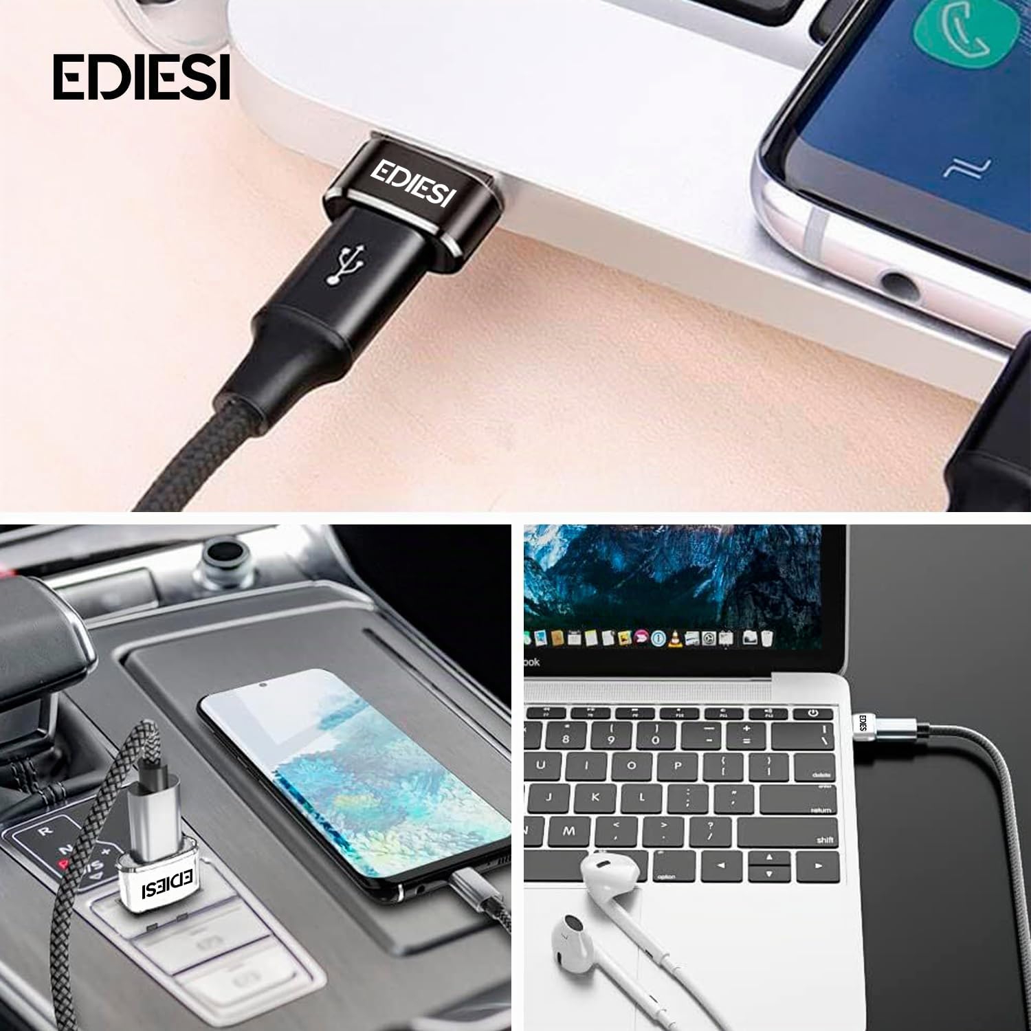 Ediesi adattatore USB-C USB-A nero pack 3 ricarica rapida