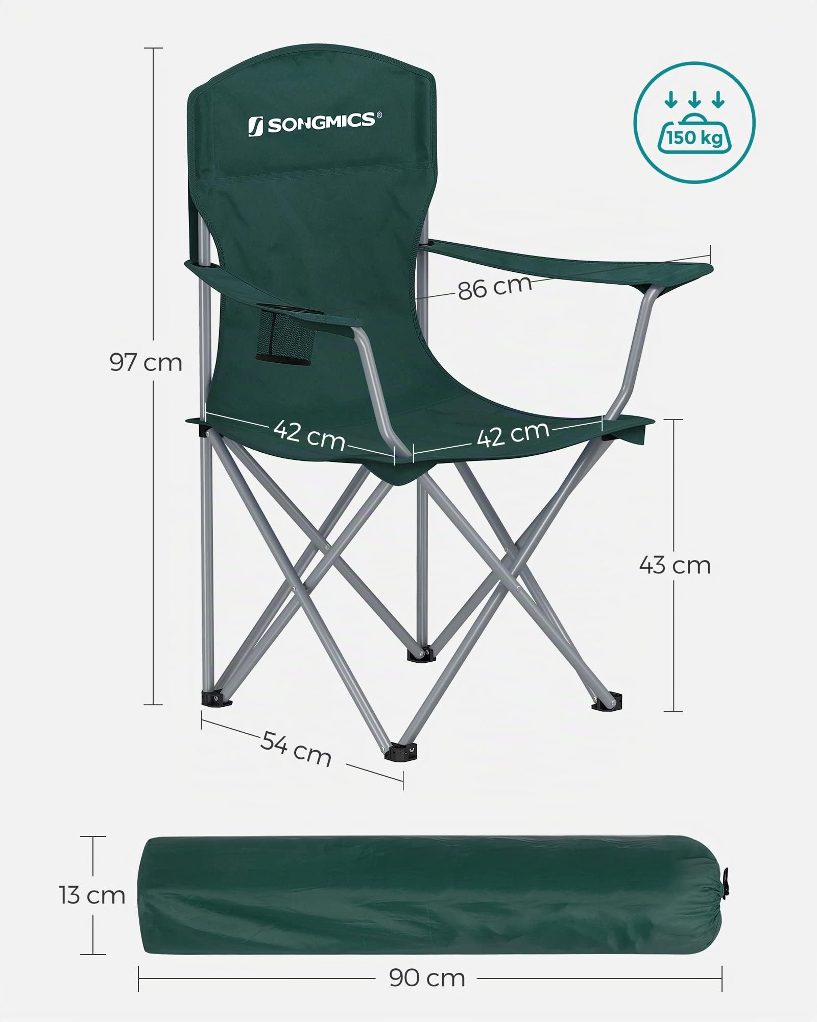 Songmics Set 2 Sedie Pieghevoli Verde Scuro 150 kg