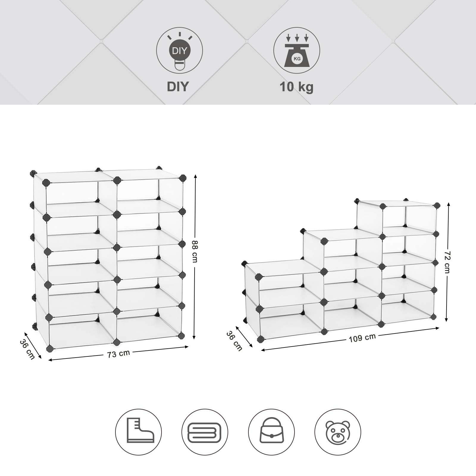 Songmics LPC20W scaffale montabile bianco salvaspazio