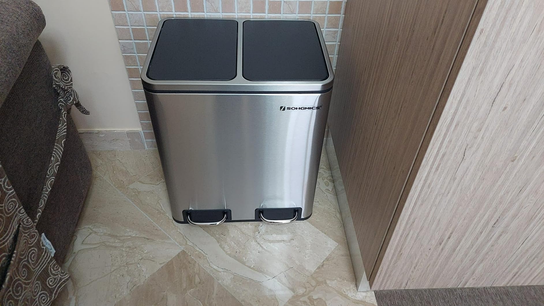 Songmics LTB30H pattumiera doppia 2x15L argento-nero pedale