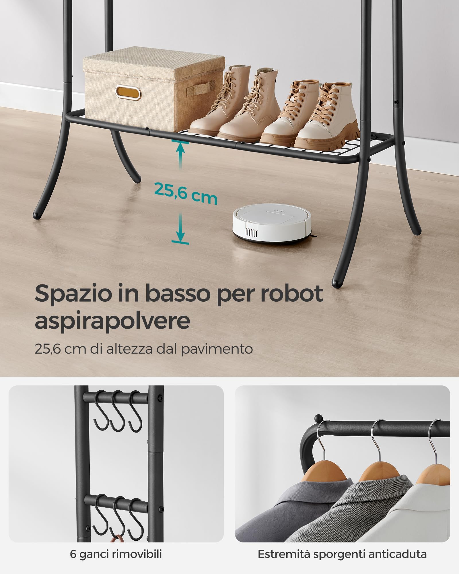 Songmics stand appendiabiti doppio acciaio 6 ganci