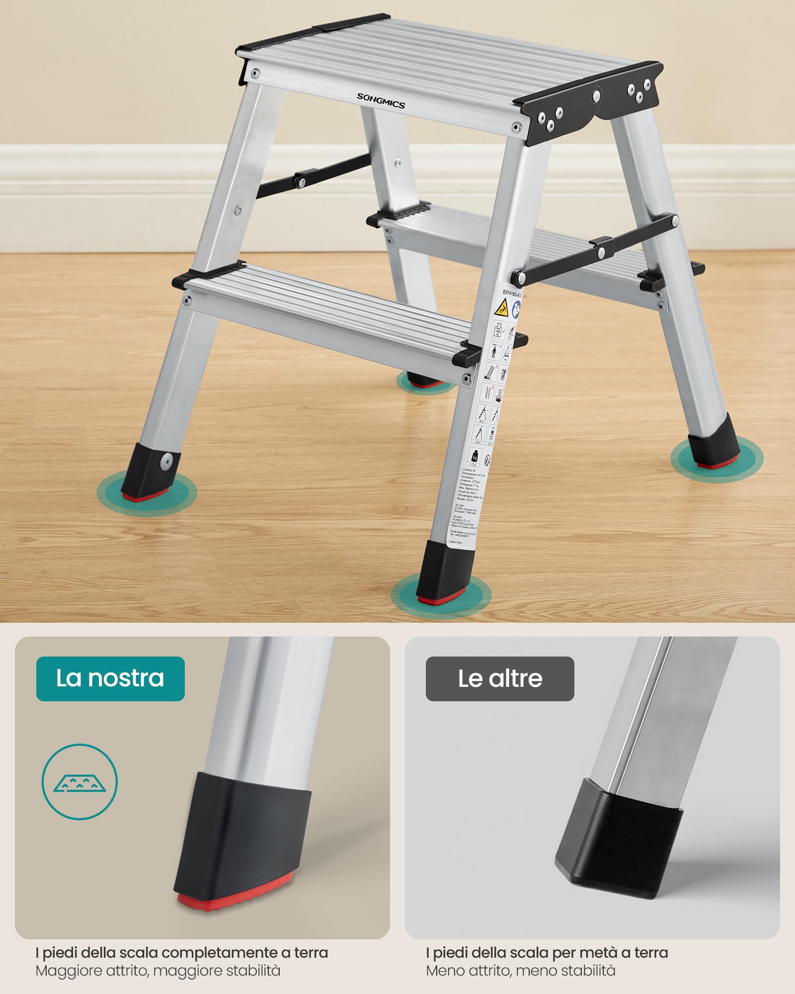 Songmics GLT012E01 scaletta pieghevole 2 gradini alluminio 150 kg