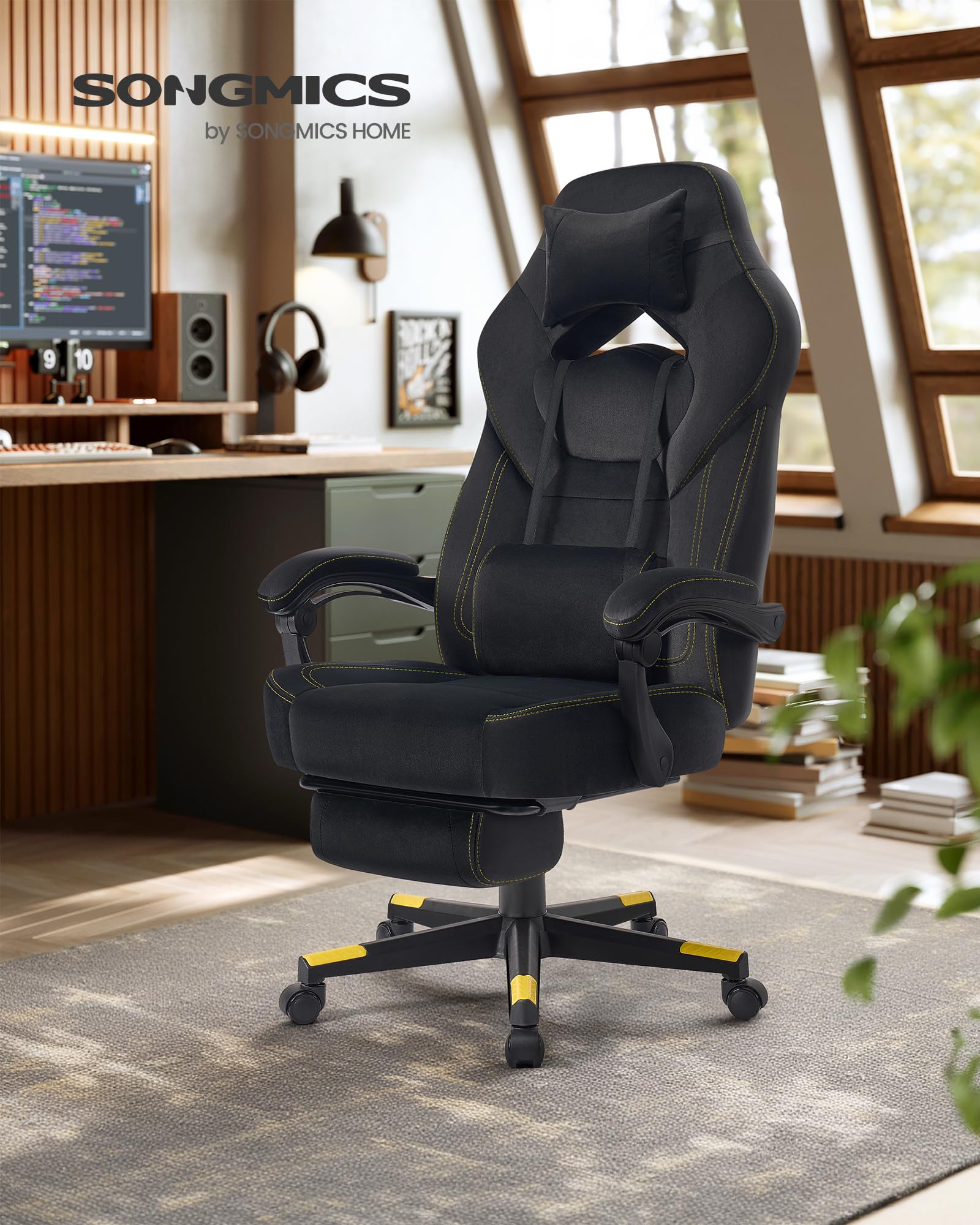 Songmics OBG077B08 sedia gaming nero inchiostro poggiapiedi