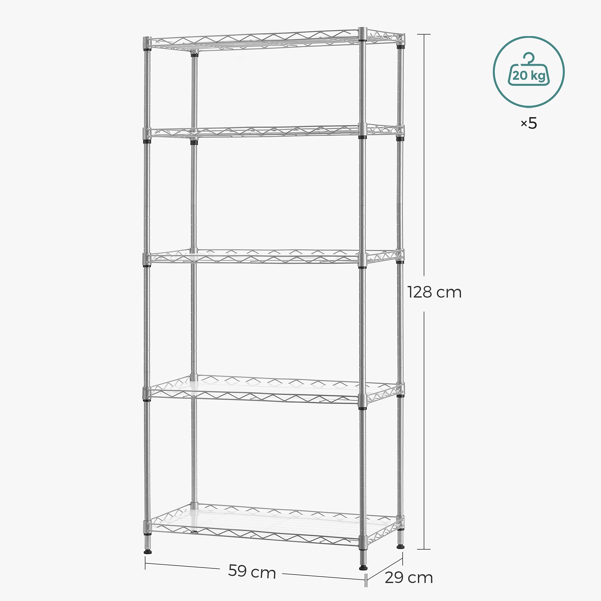 Songmics LGR065E01 scaffale cucina 5 ripiani argento stretto