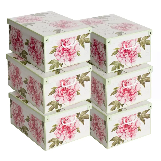 Lavatelli Set 6 Scatole Armadio 39x50x24 Peonie con Coperchio