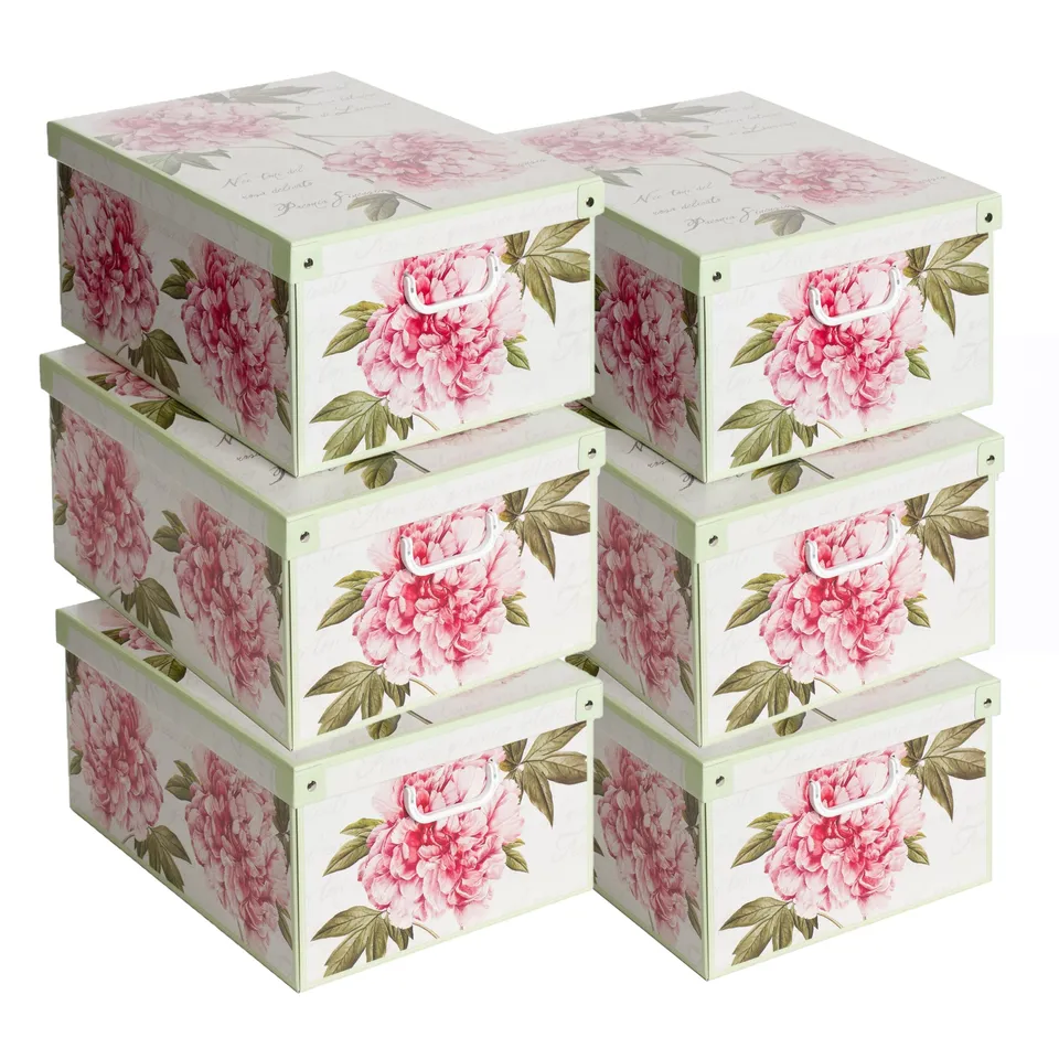 Lavatelli Set 6 Scatole Armadio 39x50x24 Peonie con Coperchio