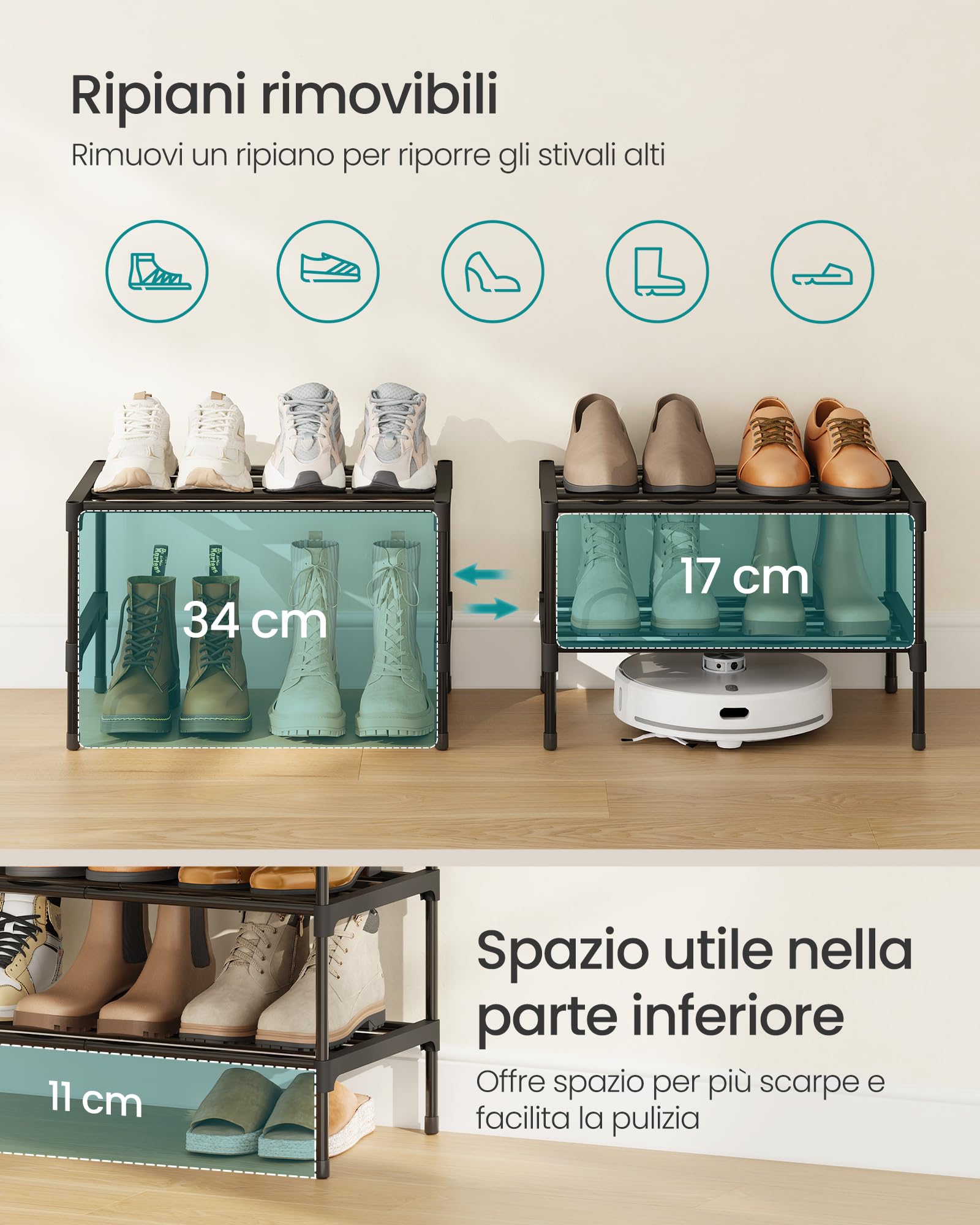 Songmics LSA112BH01 Scarpiera 2 Ripiani Nero 30x45x31 cm