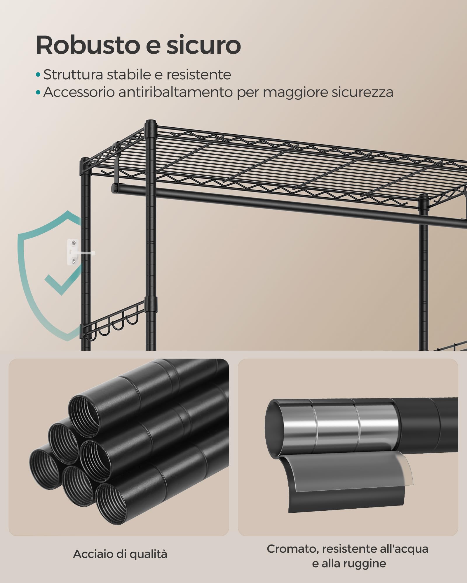 Songmics LGR411B02 guardaroba metallo nero 90x180 cm salvaspazio