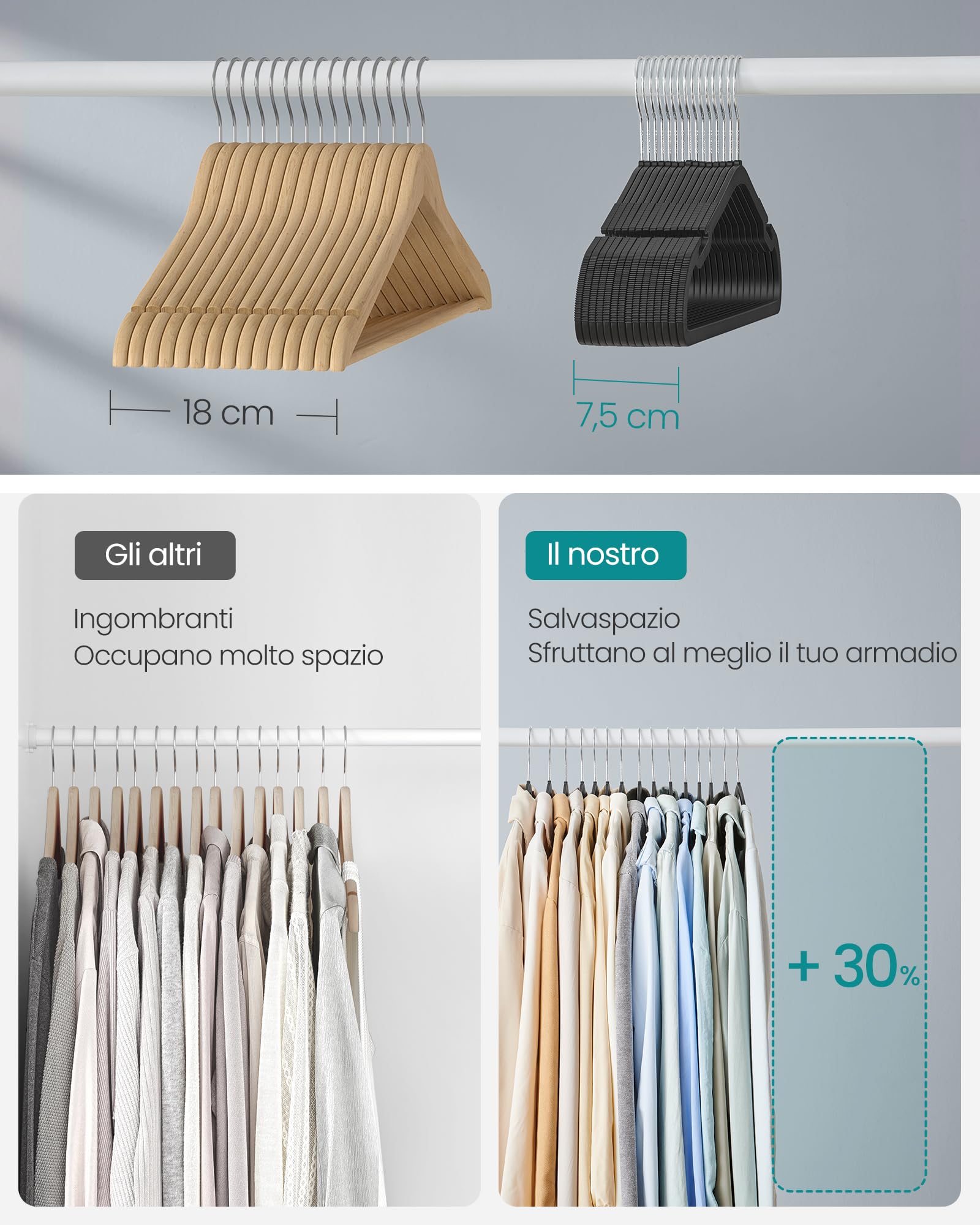 Songmics CRP060B01 grucce 50 pezzi nere salvaspazio