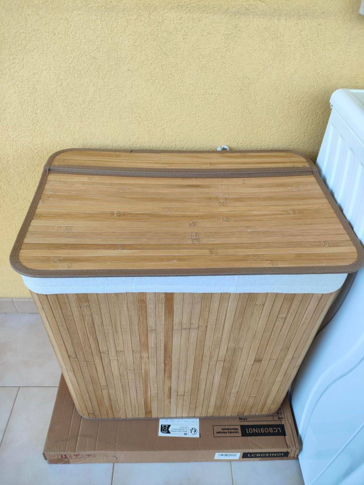 Songmics LCB091W01 cesto portabiancheria bambù bianco 150 L