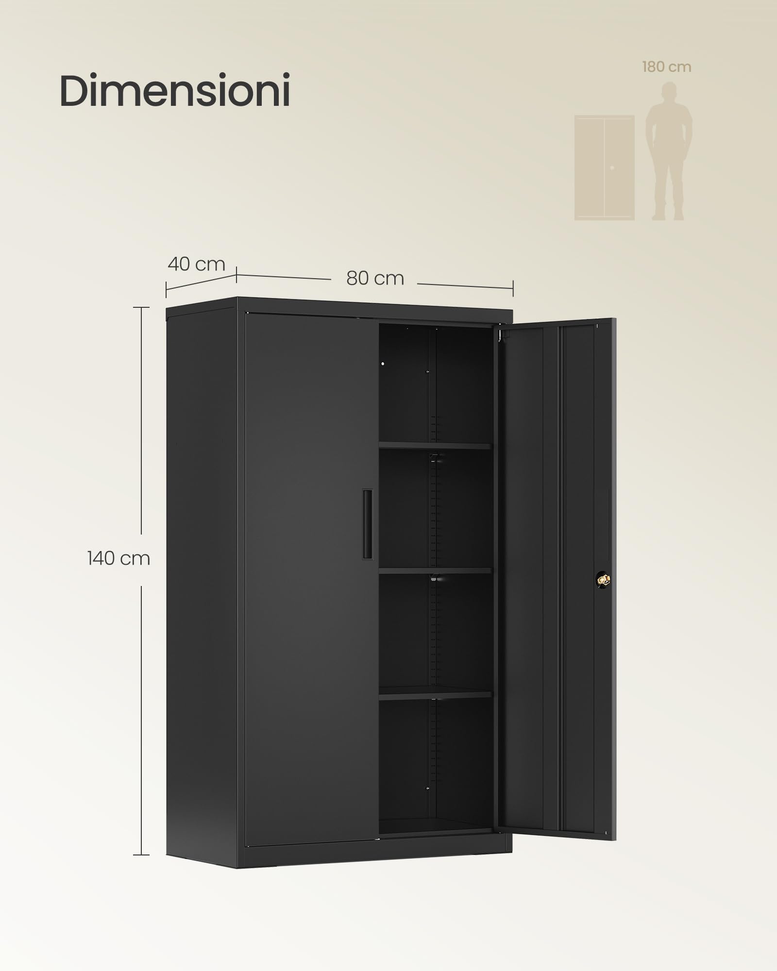 Songmics OMC020BD01 armadio in metallo 140 cm nero con serratura