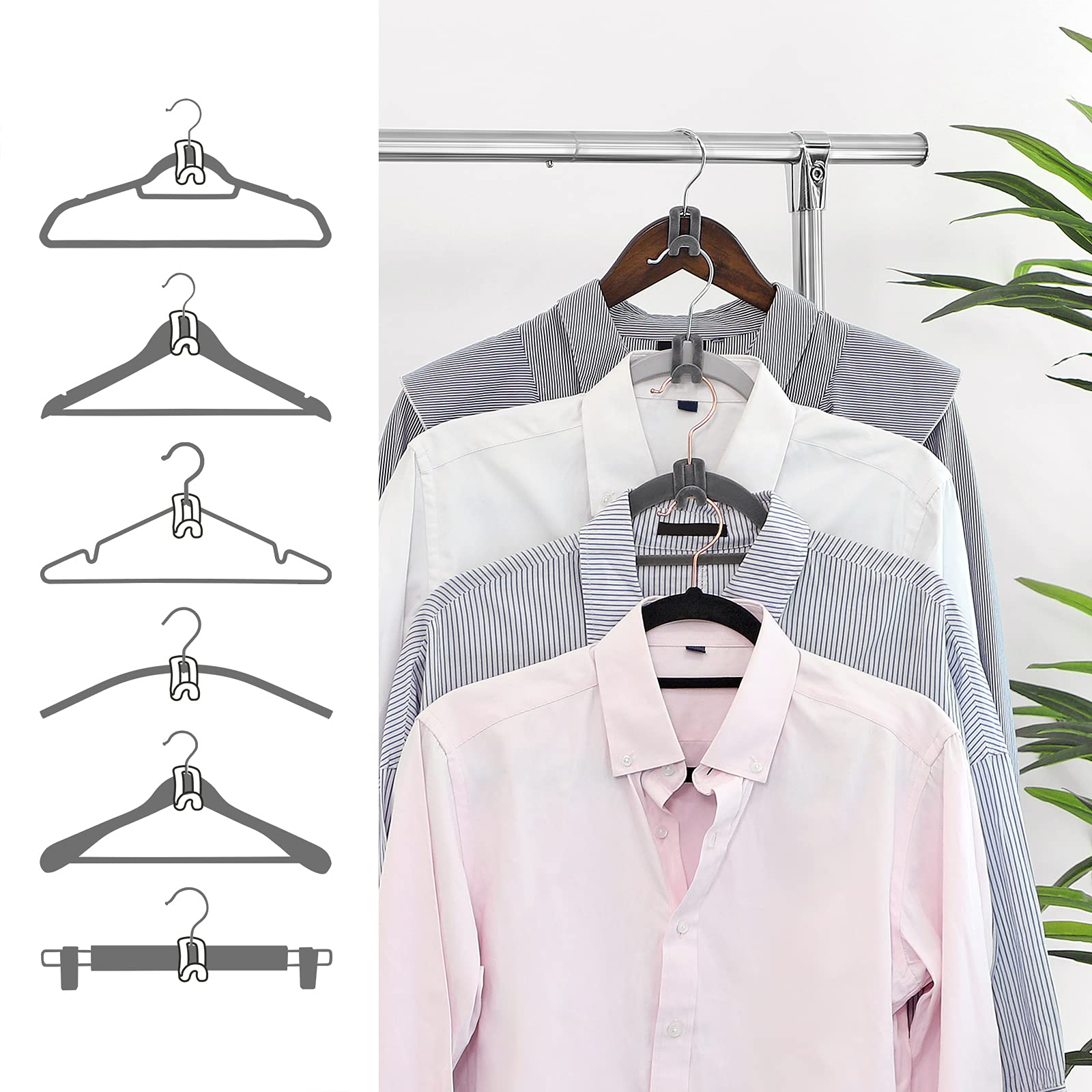 Songmics CRF61G mini ganci grucce velluto 30 pezzi grigio