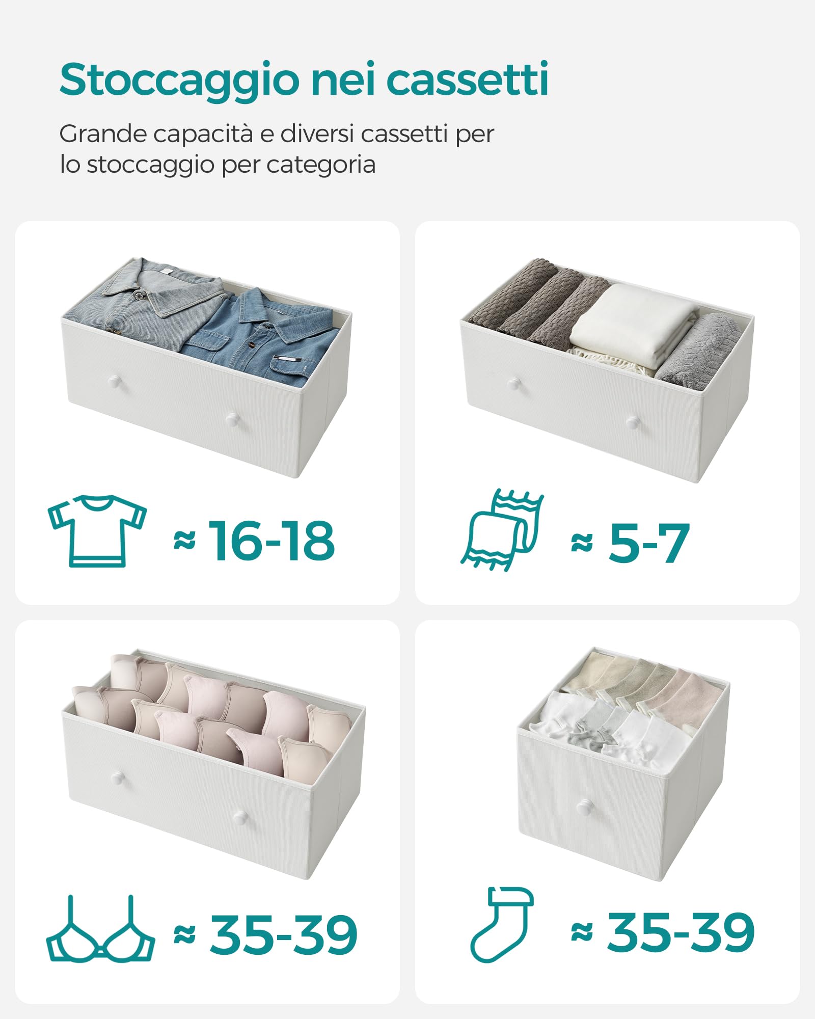 Songmics Bellah LTS514WH01 cassettiera 5 cassetti bianco rovere