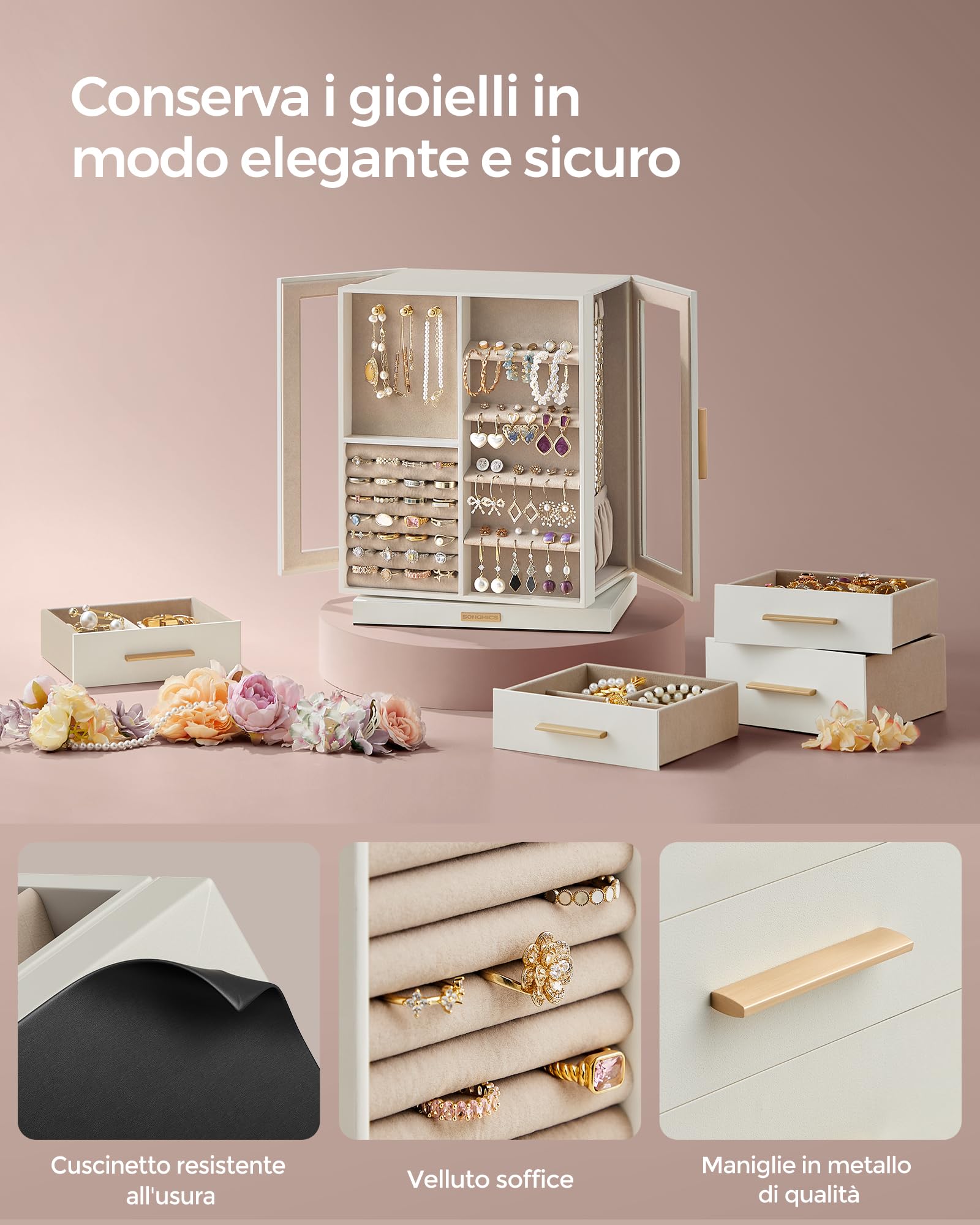Songmics Gisella JBC170W01 portagioie girevole bianco nuvola
