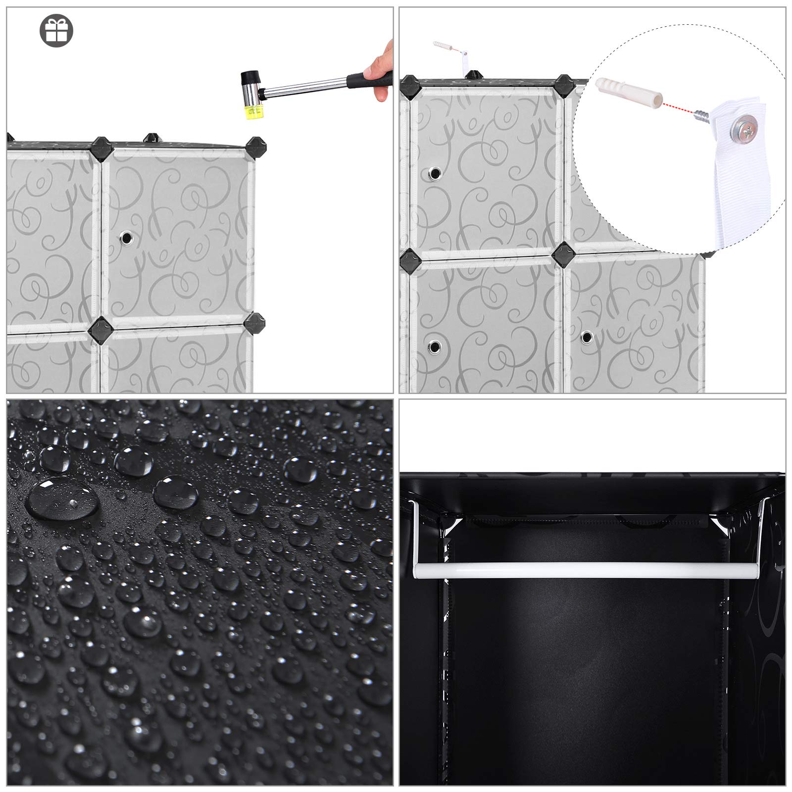 Songmics LPC30H Guardaroba Modulare 143x36 Nero Floreale Plastica