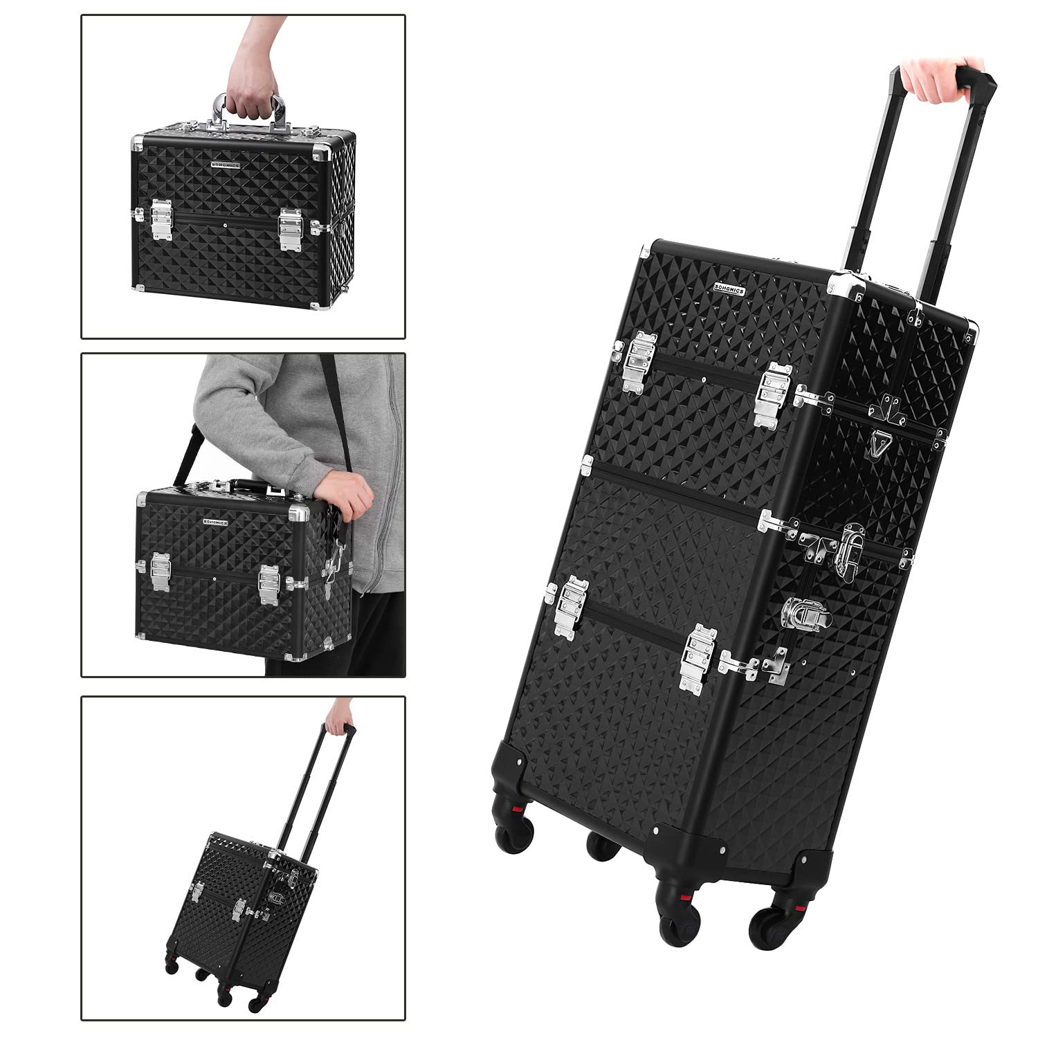 Songmics JHZ04B Trolley Make Up Nero Valigia Trucchi ABS