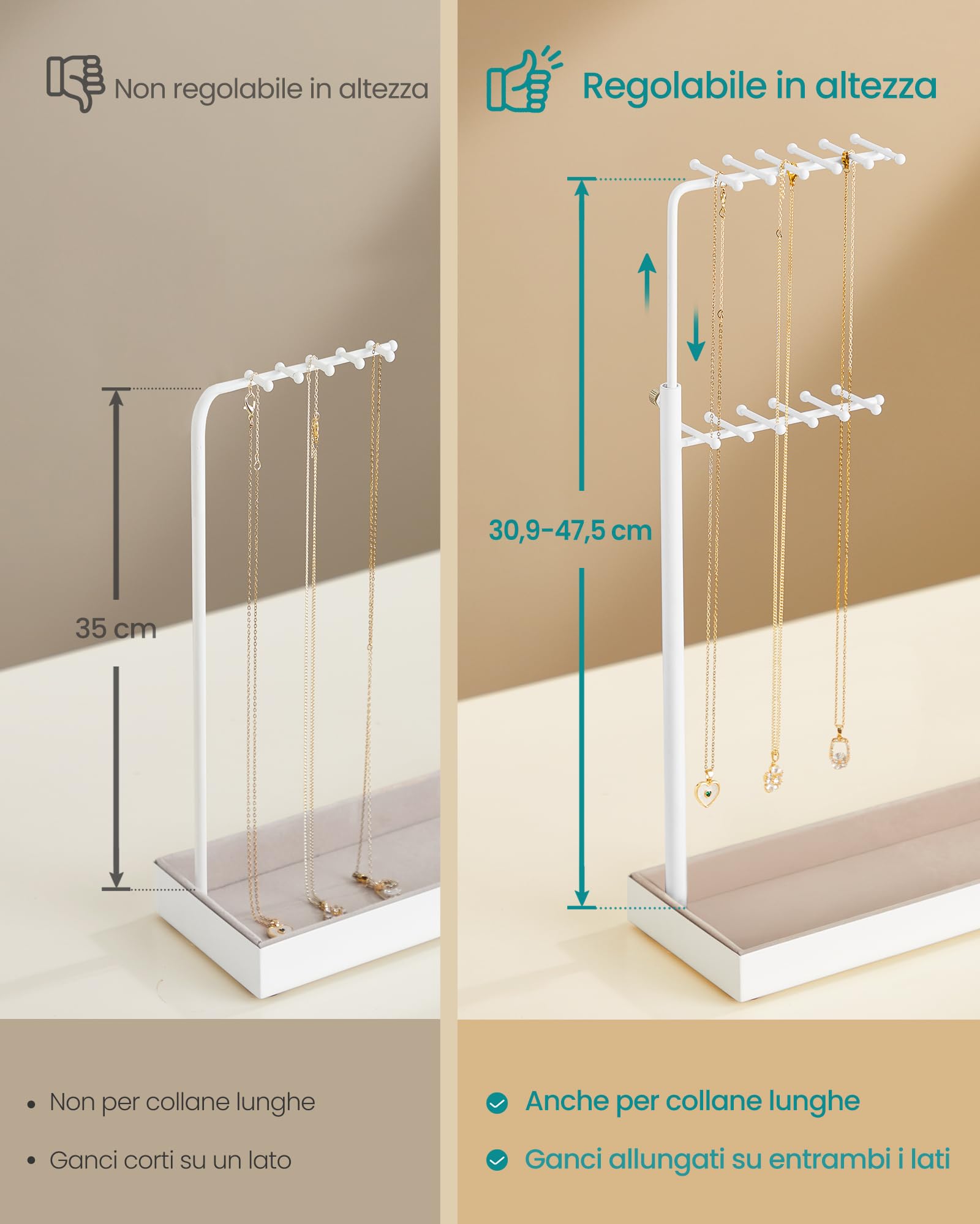 Songmics JJS026W01 portagioie bianco opaco regolabile