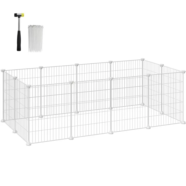 Songmics LPI01W recinto piccoli animali bianco 143x73x46 cm maglia stretta