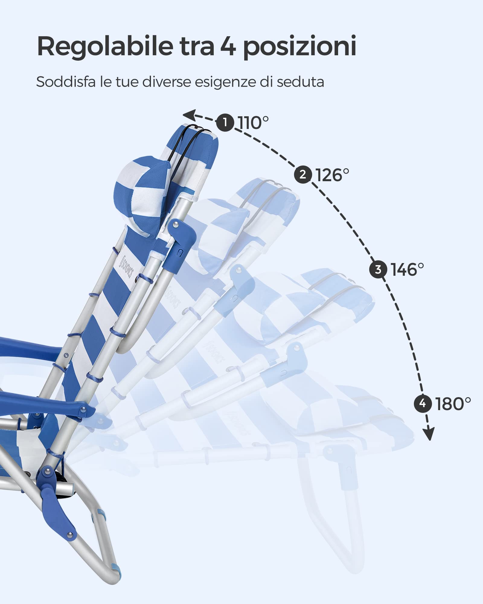 Songmics GCB62BU sedia spiaggia blu-bianco reclinabile
