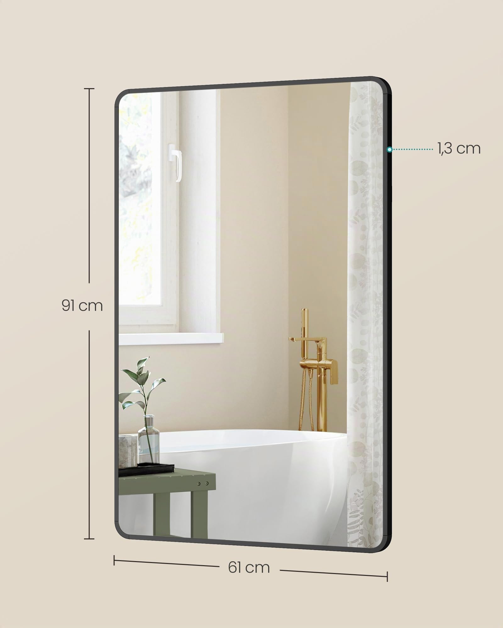 Songmics LWM010BD01 specchio parete 91x61 cm nero antifratura