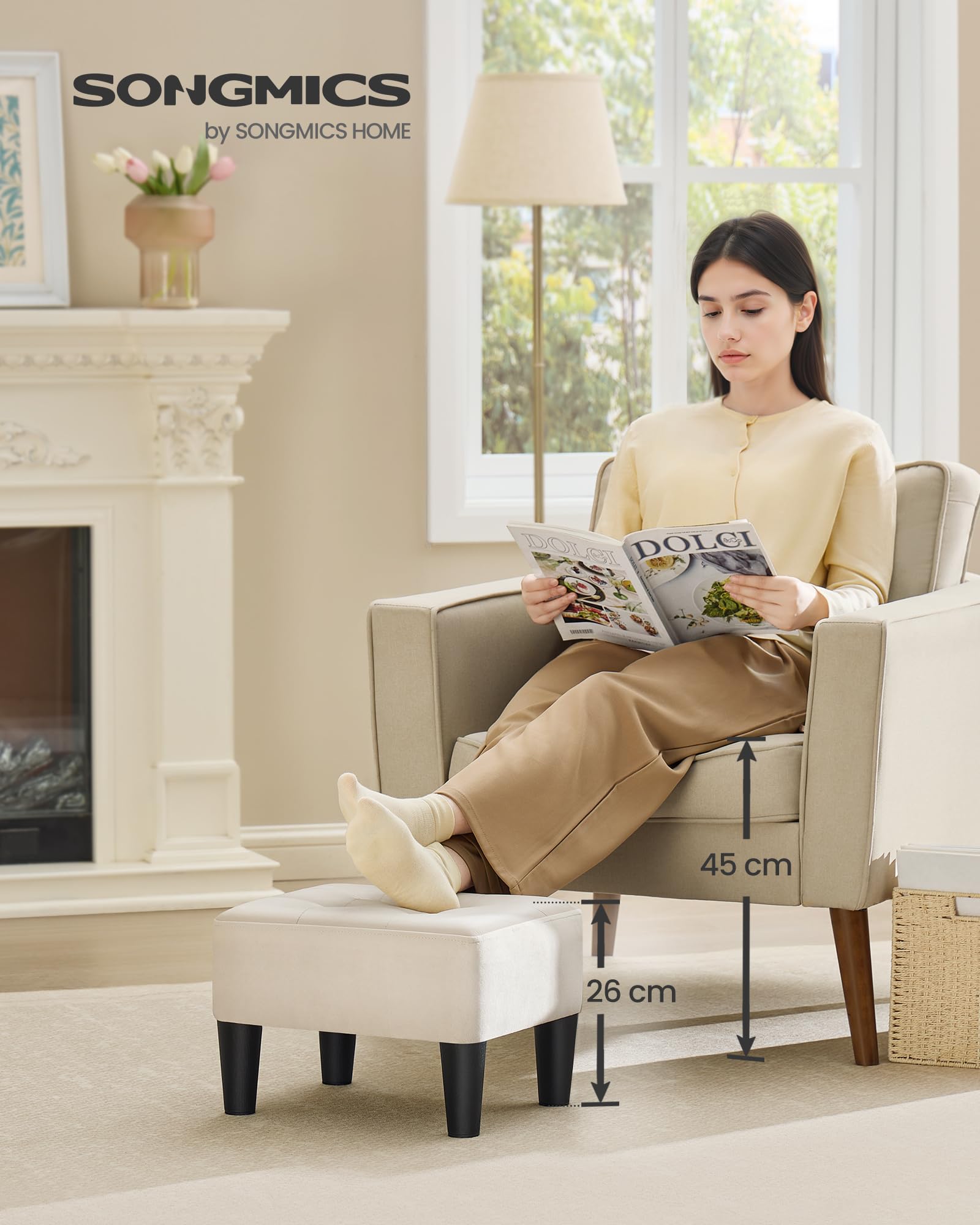Songmics LOM501W01 Pouf Contenitore Velluto Beige 40 cm