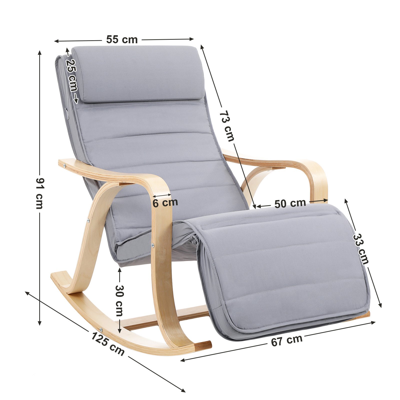 Songmics LYY41G Sedia a Dondolo 67x125cm Grigio Chiaro