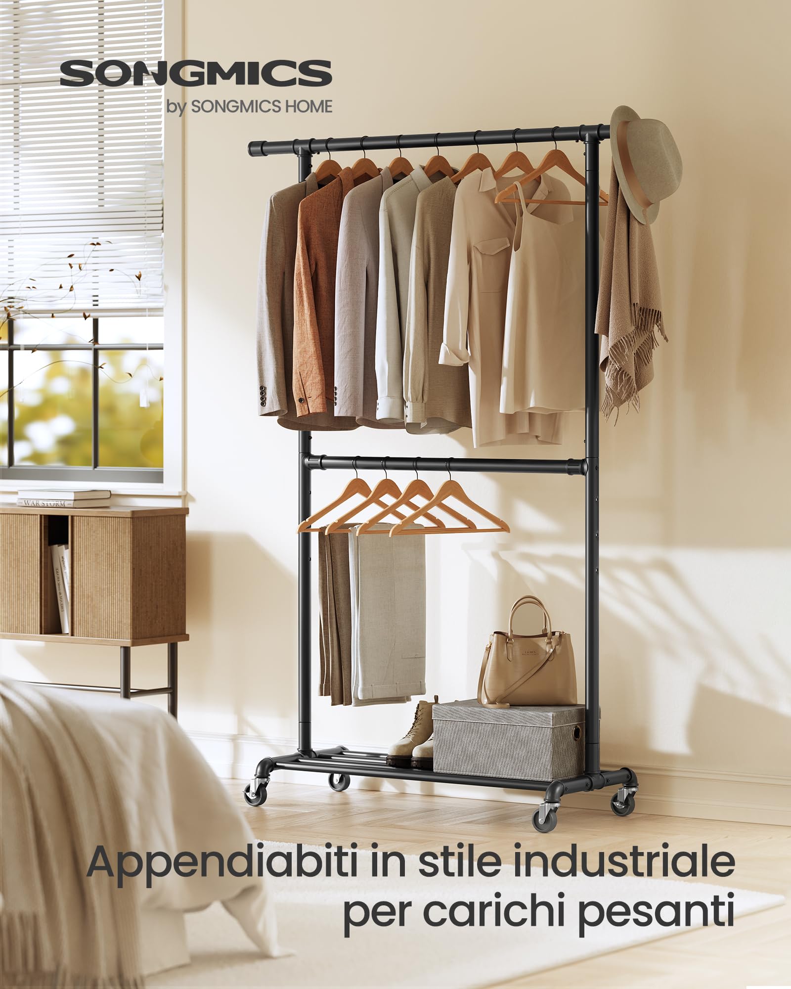 Songmics HSR62BK stender doppio nero con ruote 110 kg