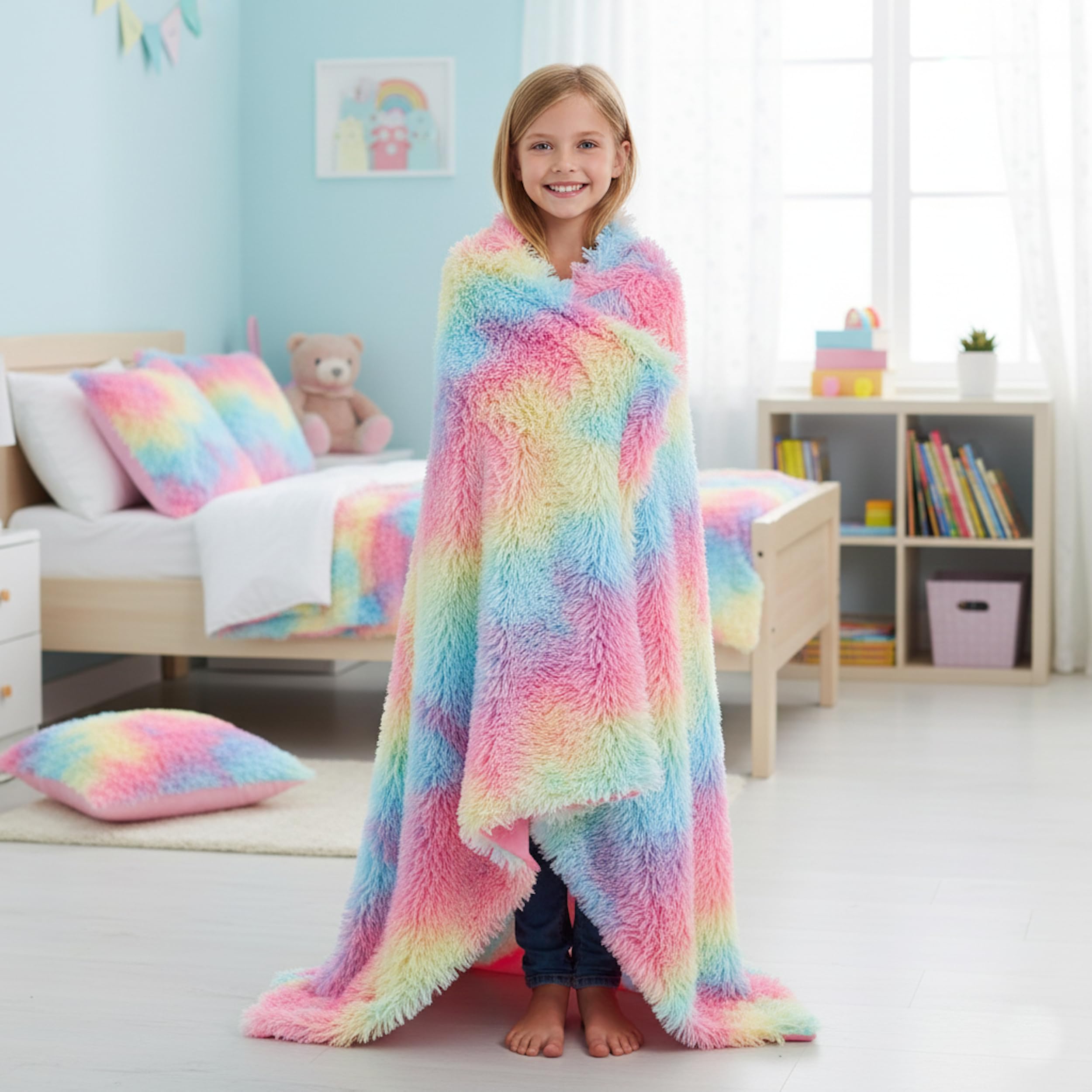 Lavatelli Kanguru Rainbow plaid pile 130x170 cm morbido