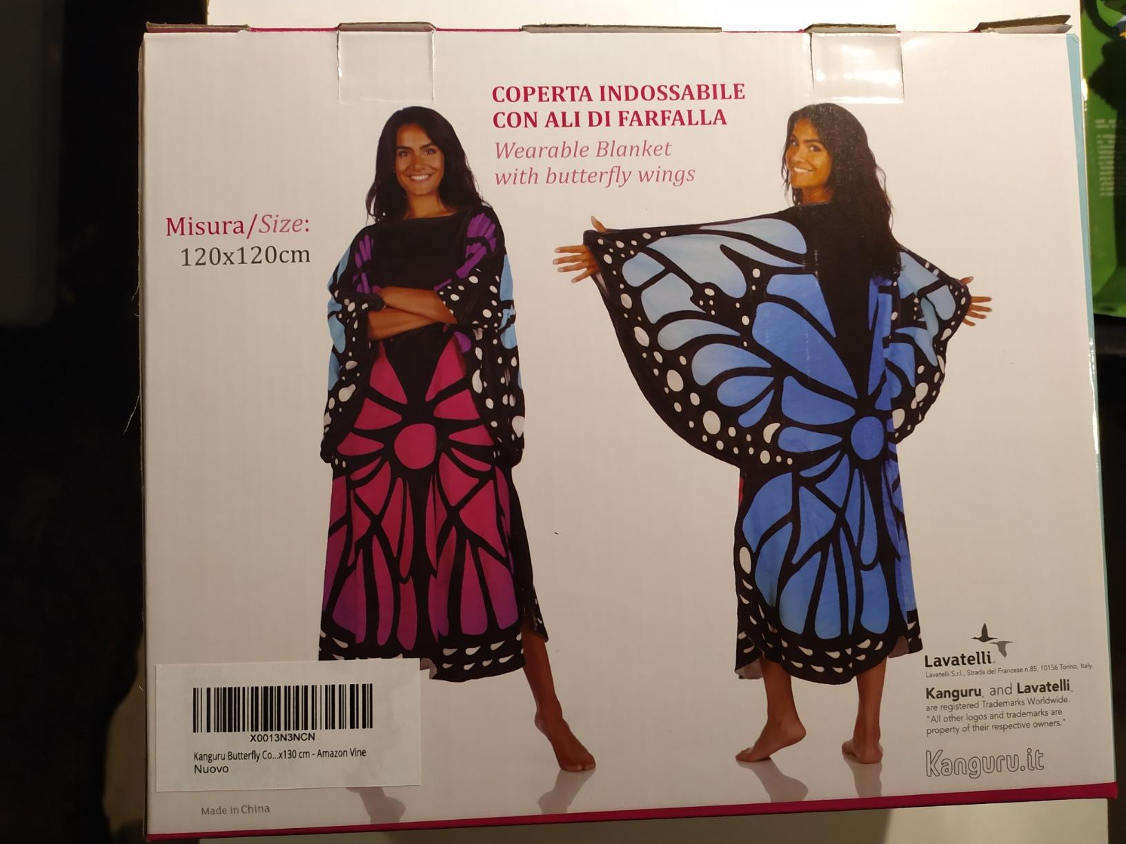 Kanguru Butterfly poncho coperta pile 120x120 cm caldo