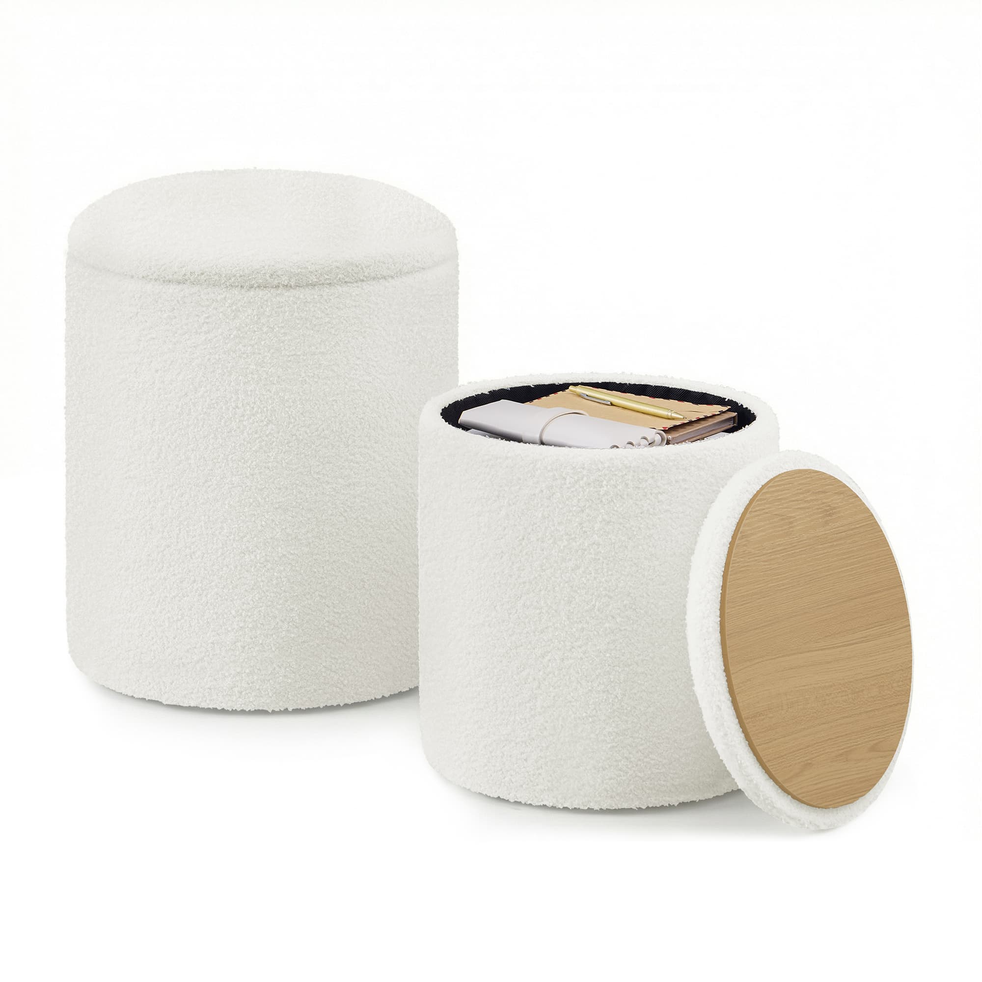 Songmics ULOM013WD01 Pouf Contenitore Tondo Set 2 Pezzi Teddy