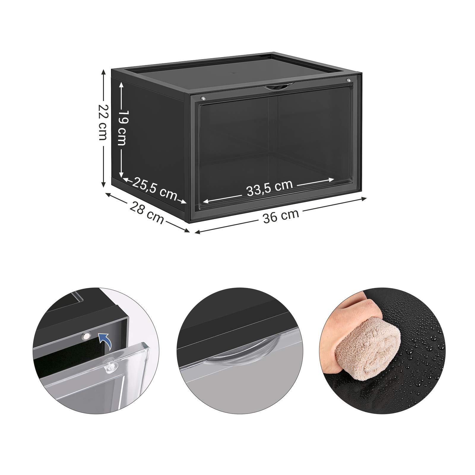 SONGMICS LSP03CB Scatole Portascarpe Nero 3 Pezzi impilabili