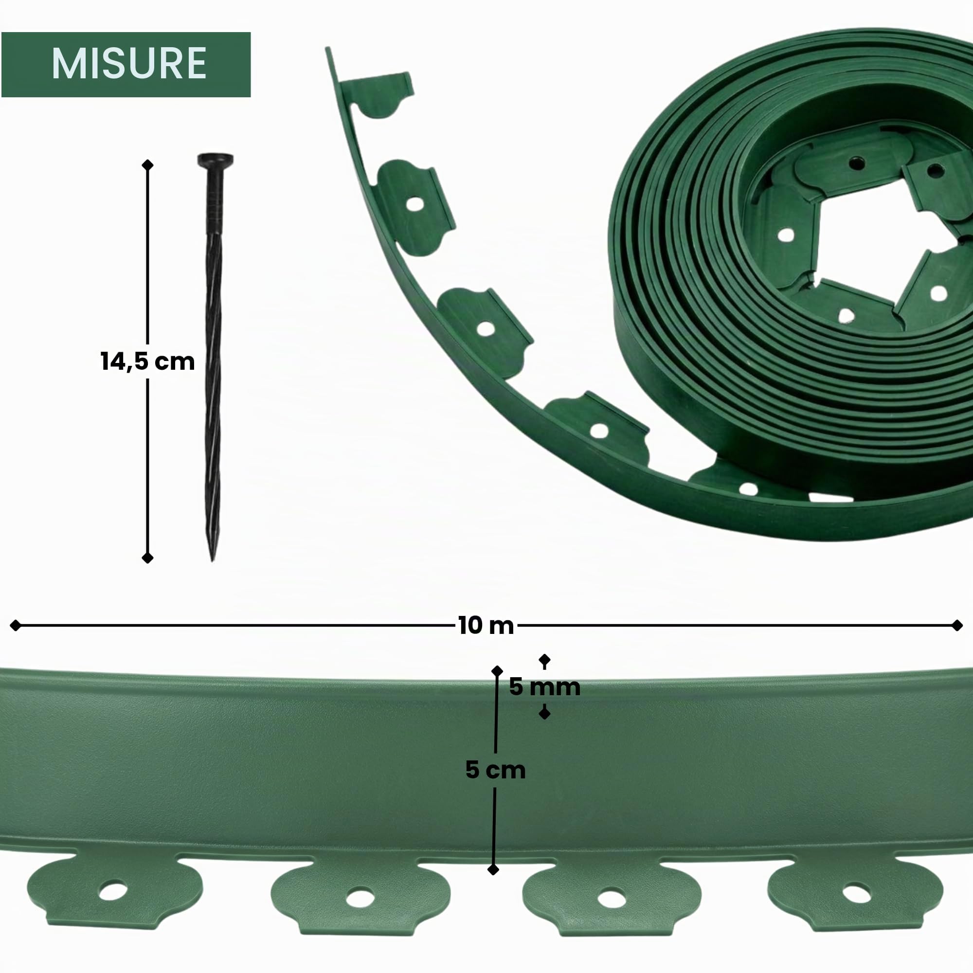 Ediesi bordura giardino 10 metri verde flessibile con picchetti