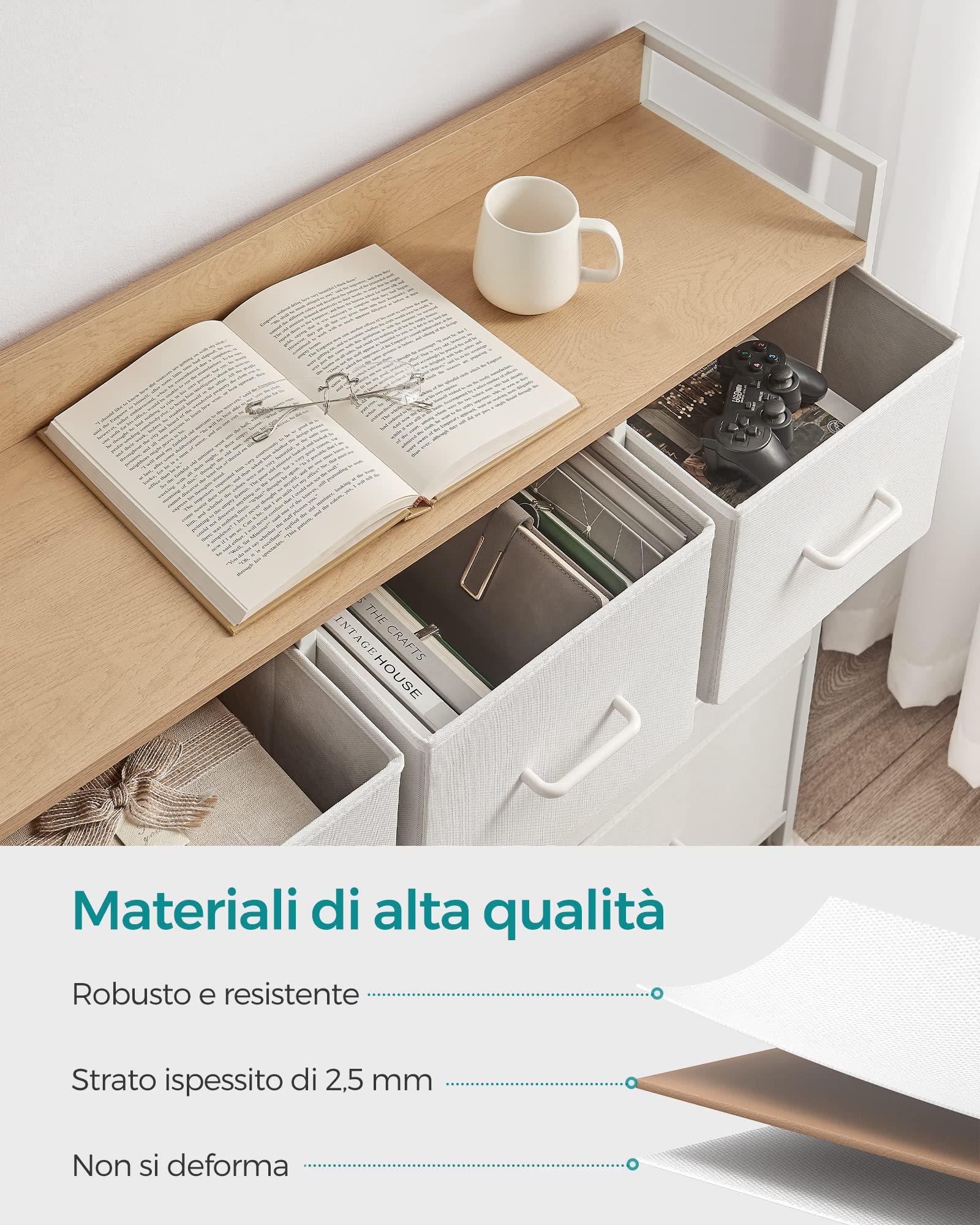 Songmics LTS523W57 Cassettiera 7 Cassetti Tessuto Bianco Nuvola