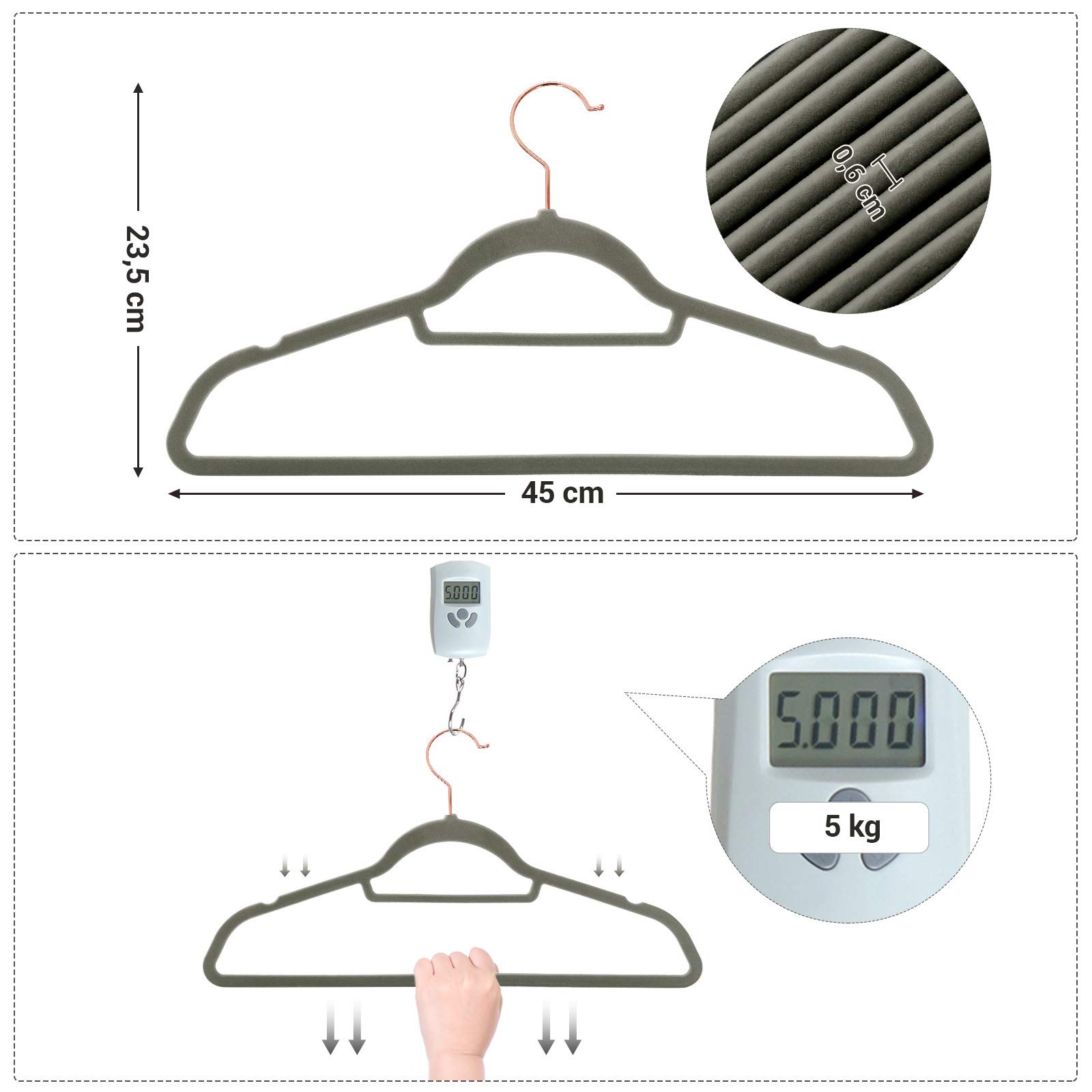 Songmics CRF21G30 grucce vellutate 30 pezzi grigio