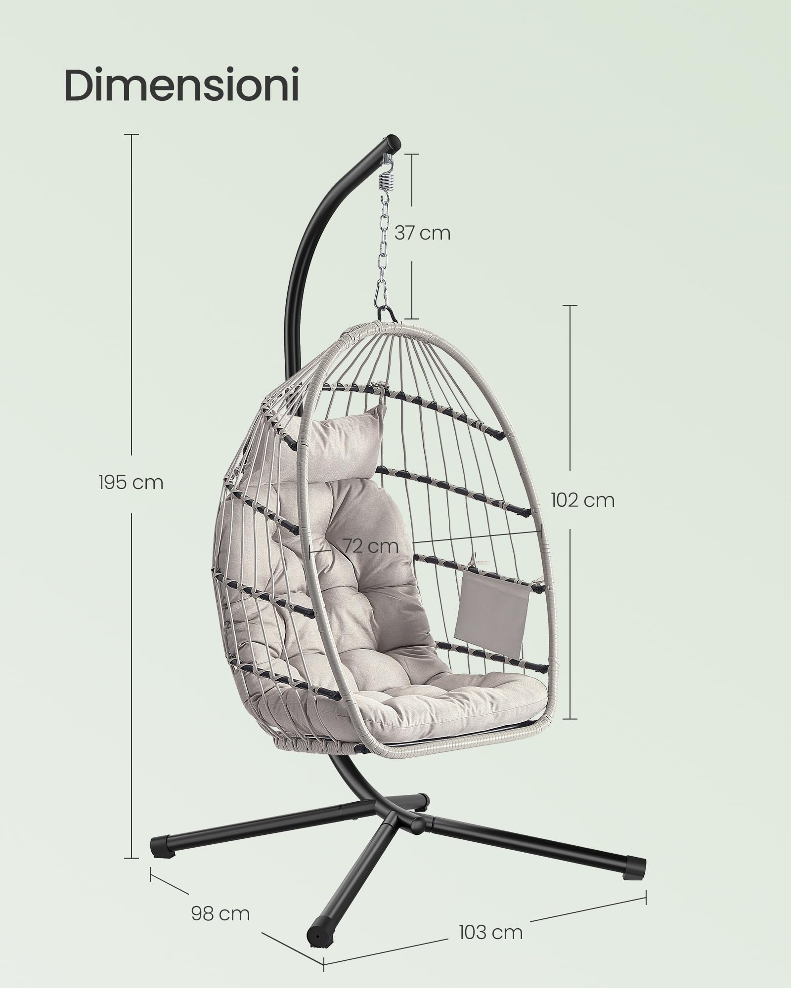 Songmics GDC050WZ01 sedia sospesa uovo bianca 98x195 cm 160kg