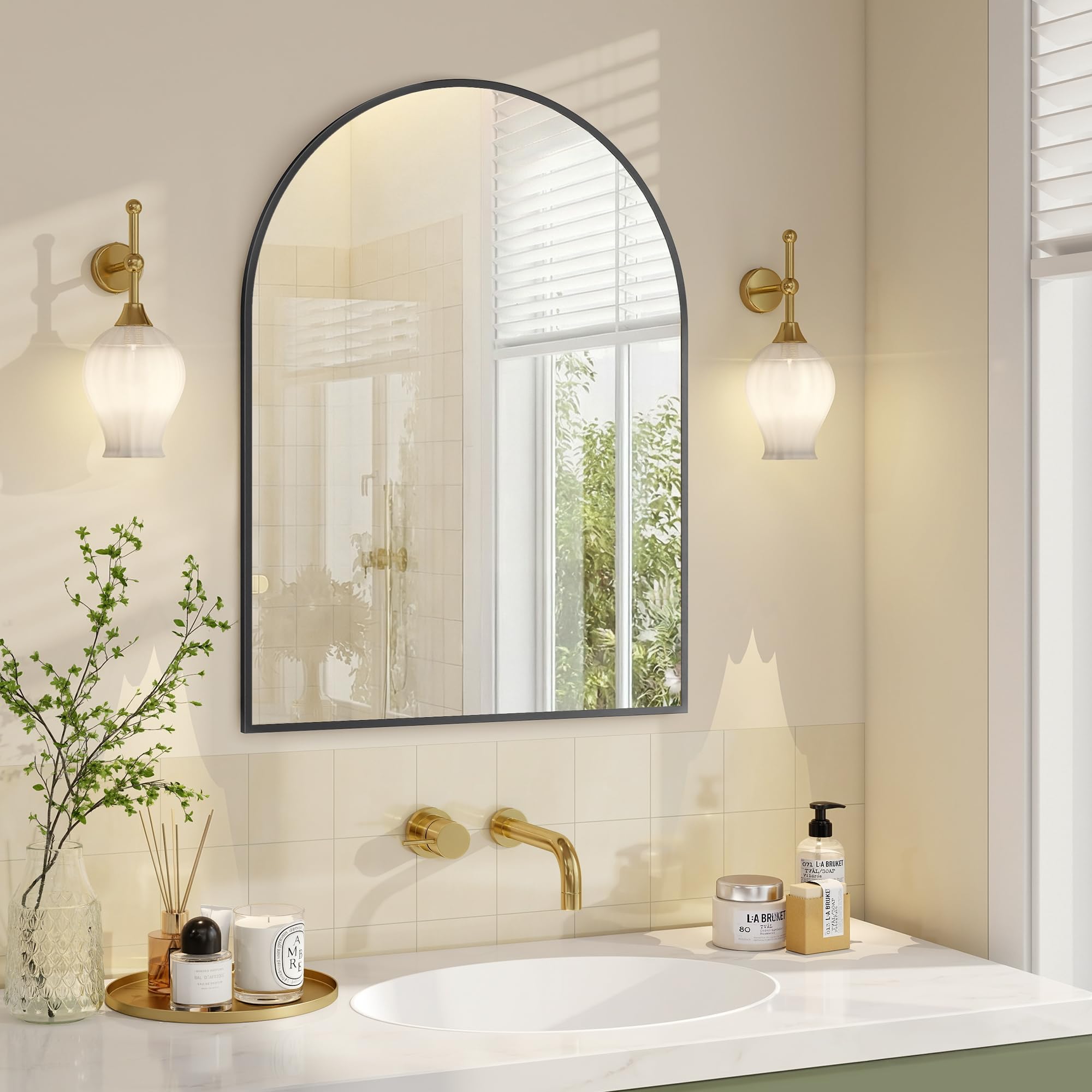 Songmics LWM011AB01 specchio parete arco 91x61 cm oro pallido