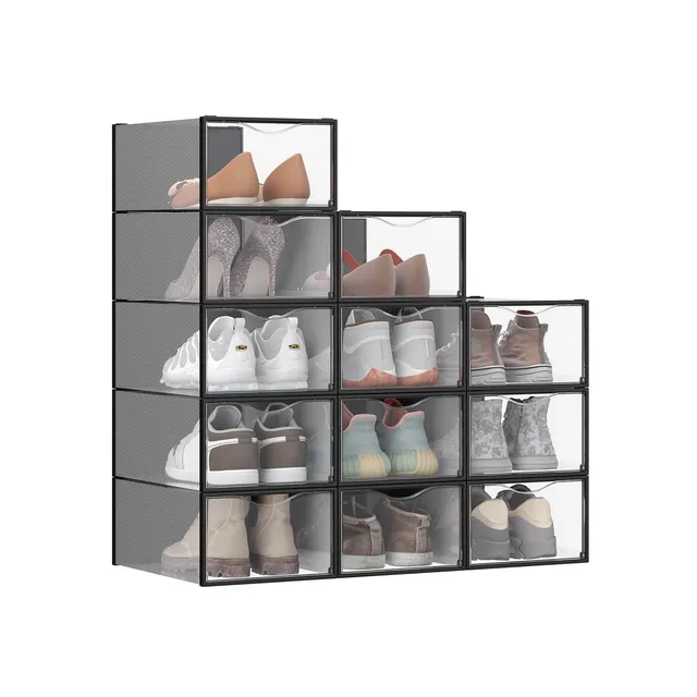 Songmics Set 12 Scatole Scarpe Impilabili con Sportello