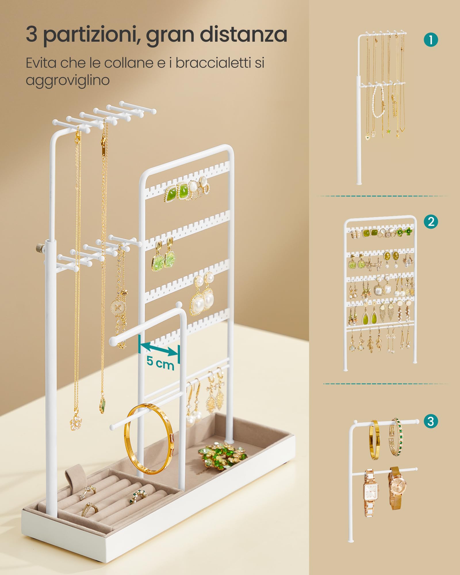 Songmics JJS026W01 portagioie bianco opaco regolabile