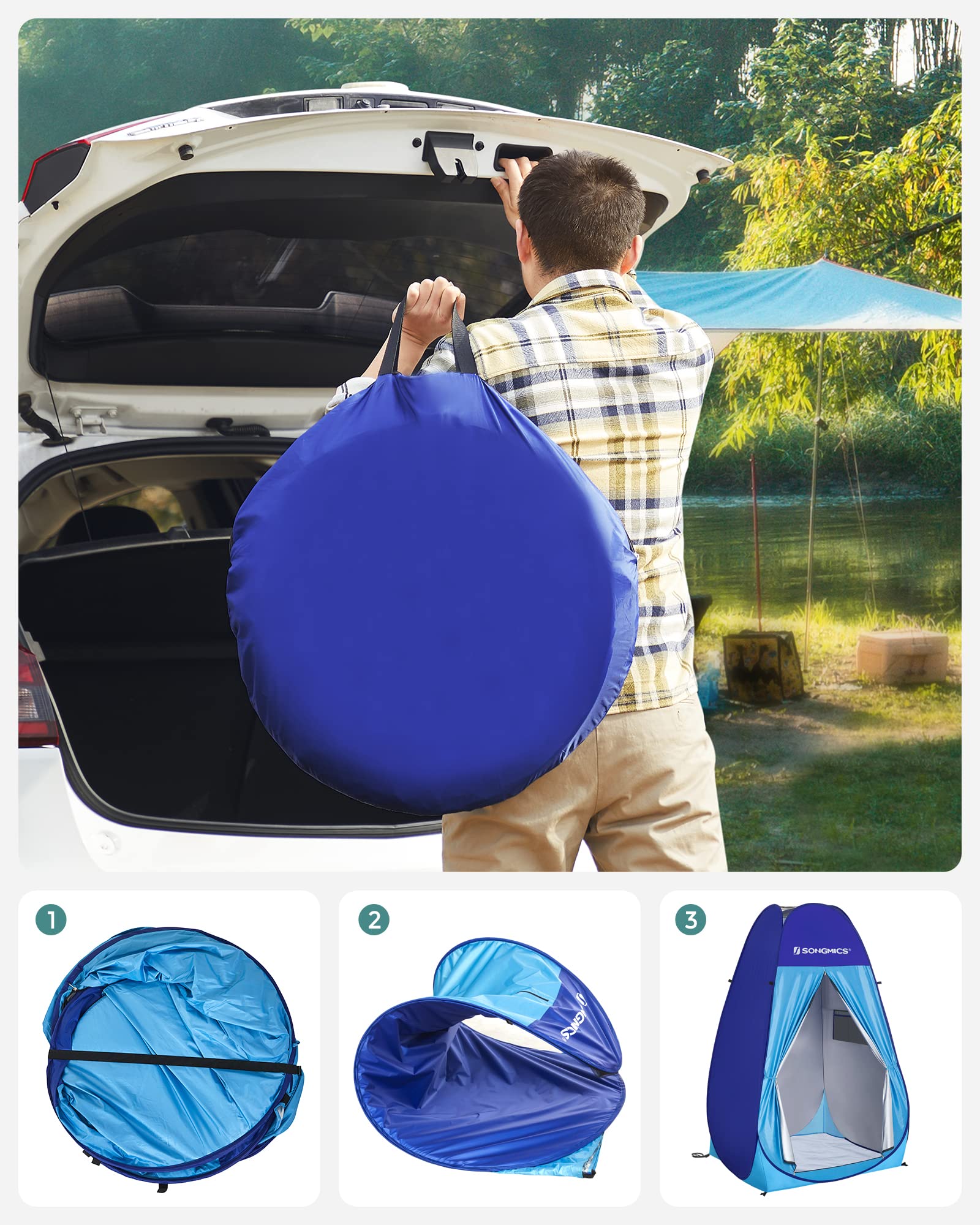 Songmics GPT100Q01 tenda doccia pop-up blu 2 tasche