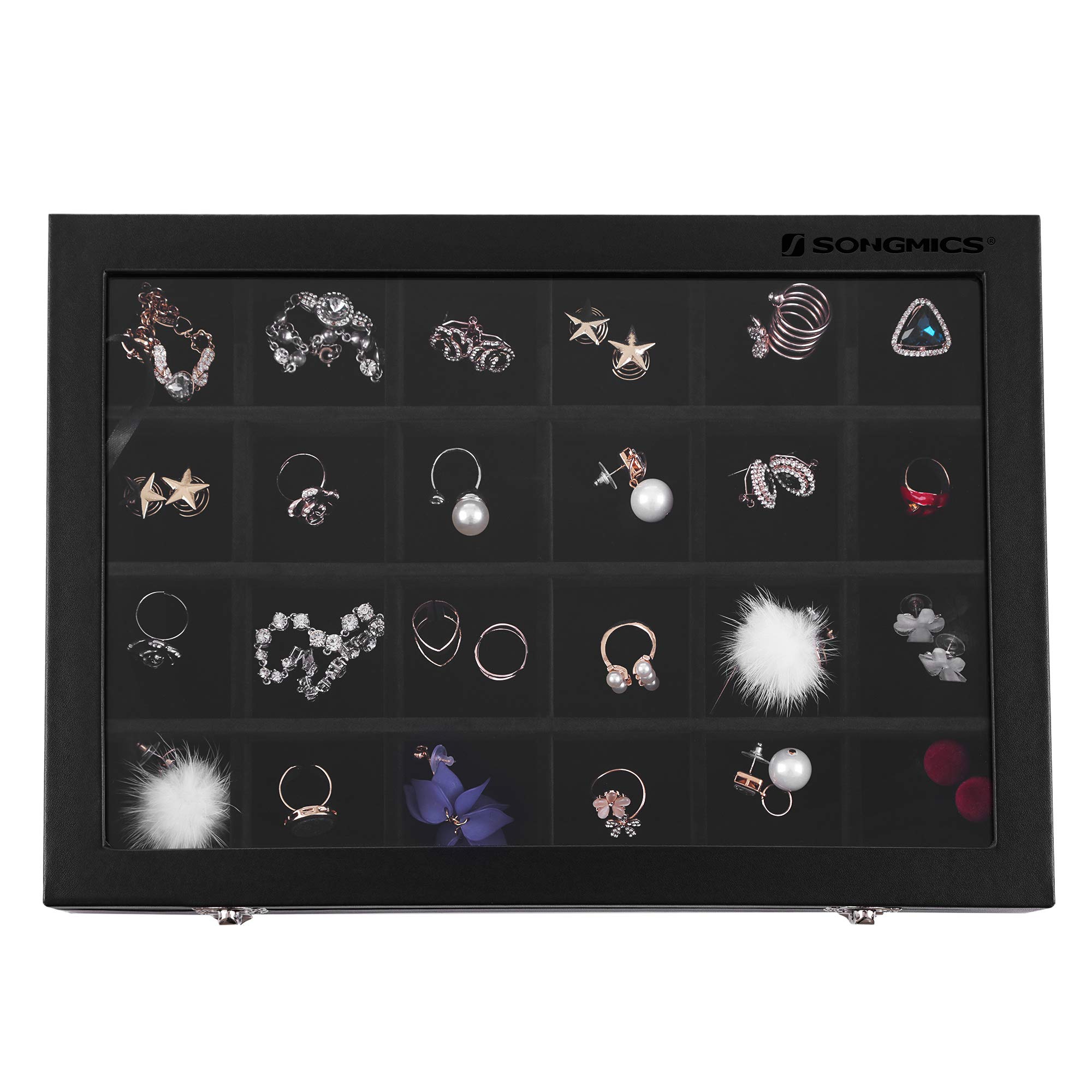 Songmics JDS303 Portagioie Nero 24 Scomparti con Vetro