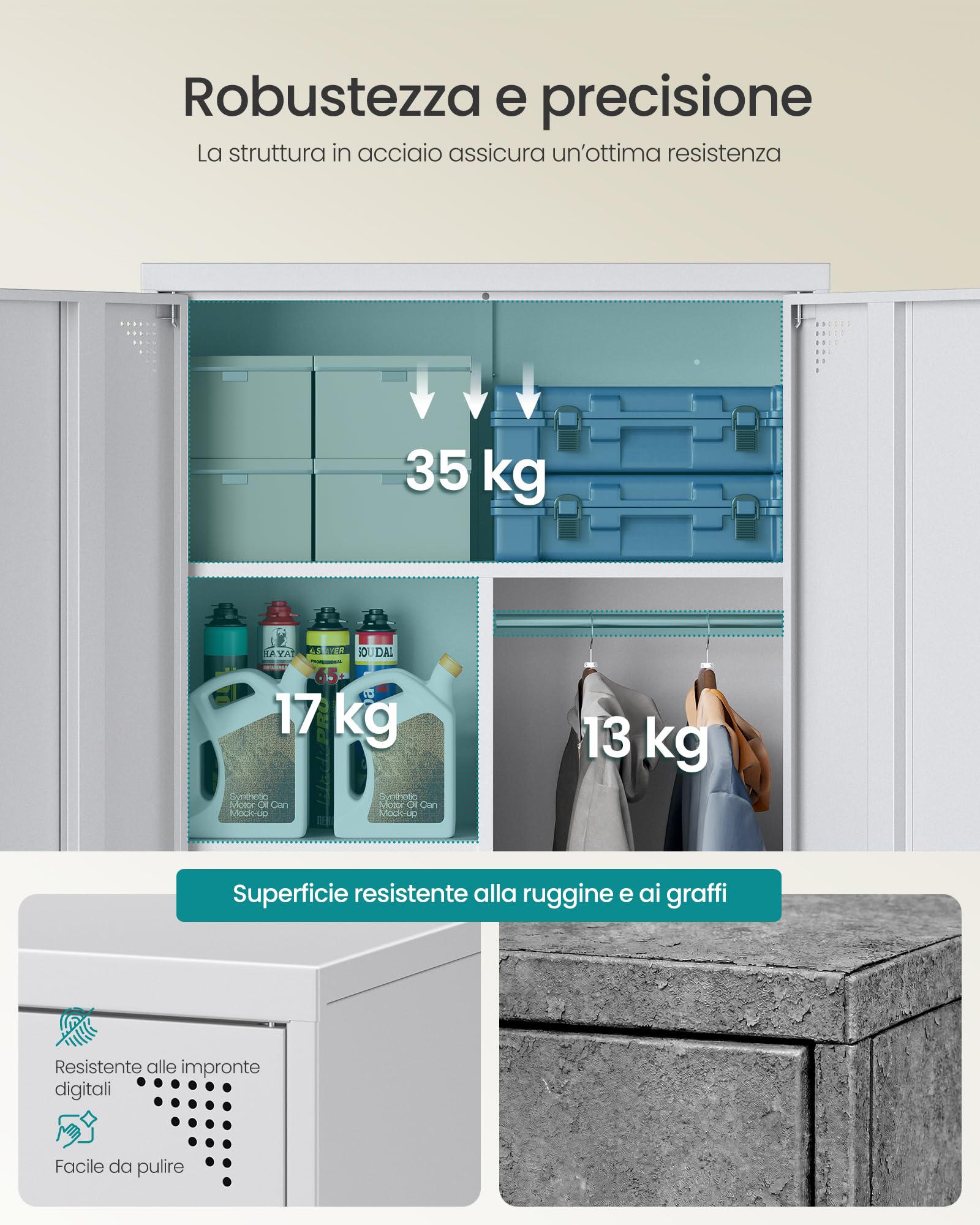 Songmics OMC018GJ01 armadio metallo grigio opaco con chiave