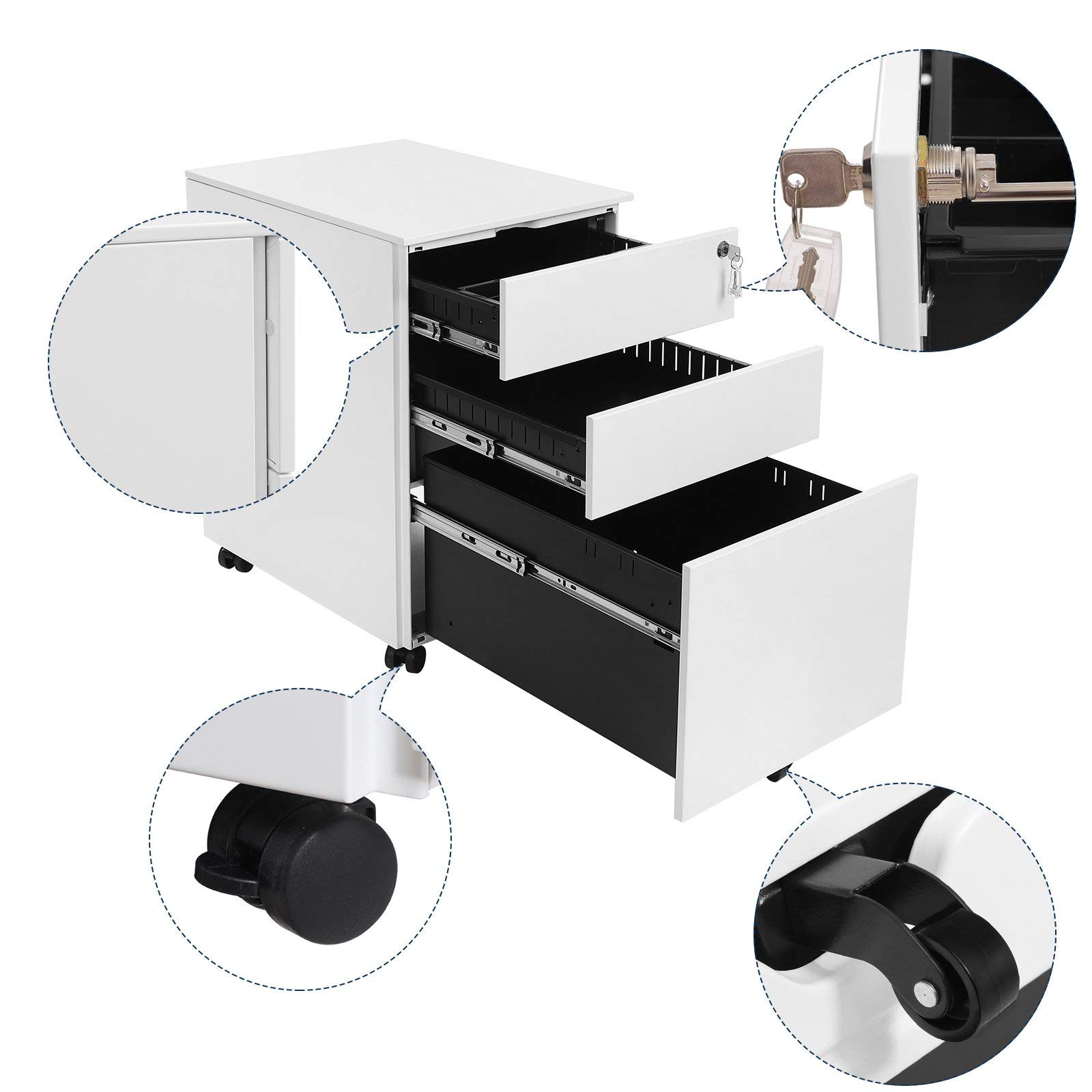 Songmics OFC60WT Cassettiera Ufficio 3 Cassetti Bianca