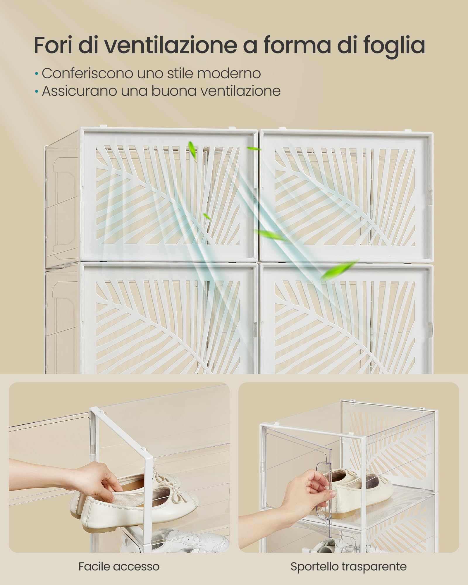 Songmics scatole scarpe trasparenti 18 pezzi fino al 46