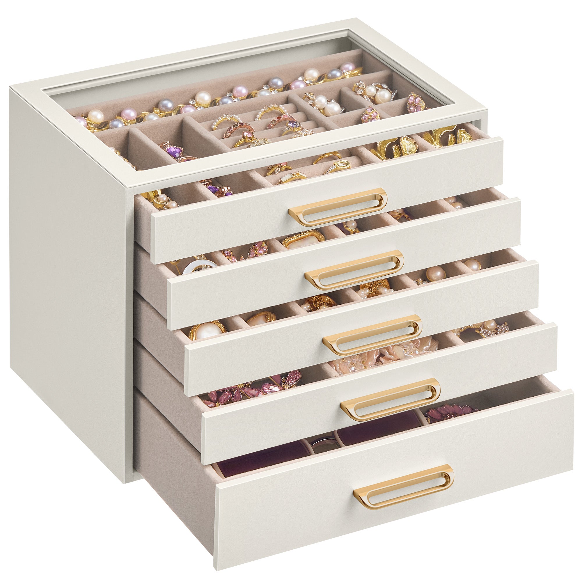 Songmics UJBC205WD01 portagioie 5 cassetti vetro bianco