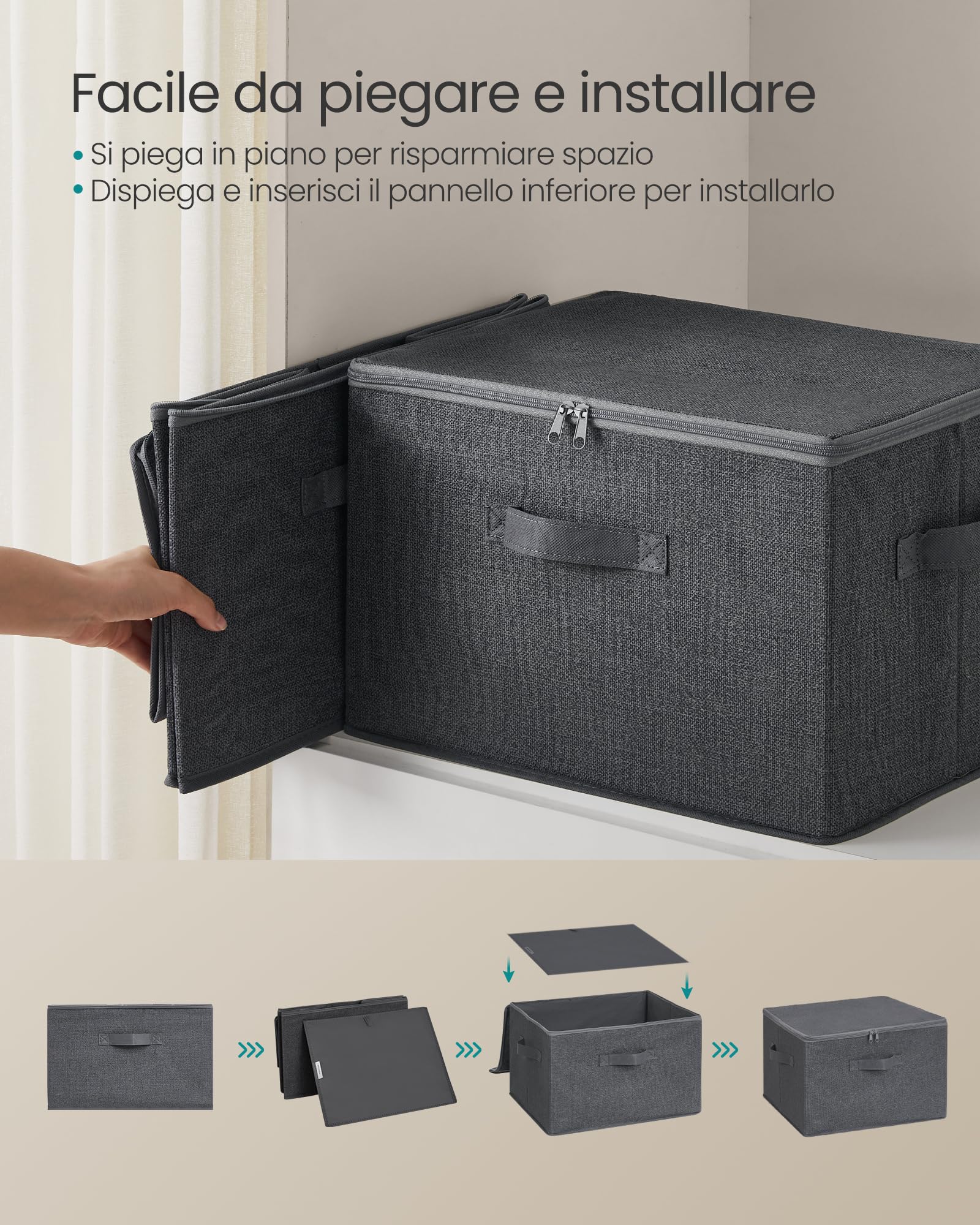 Songmics RYZB03G scatole portaoggetti set 3 pezzi grigio