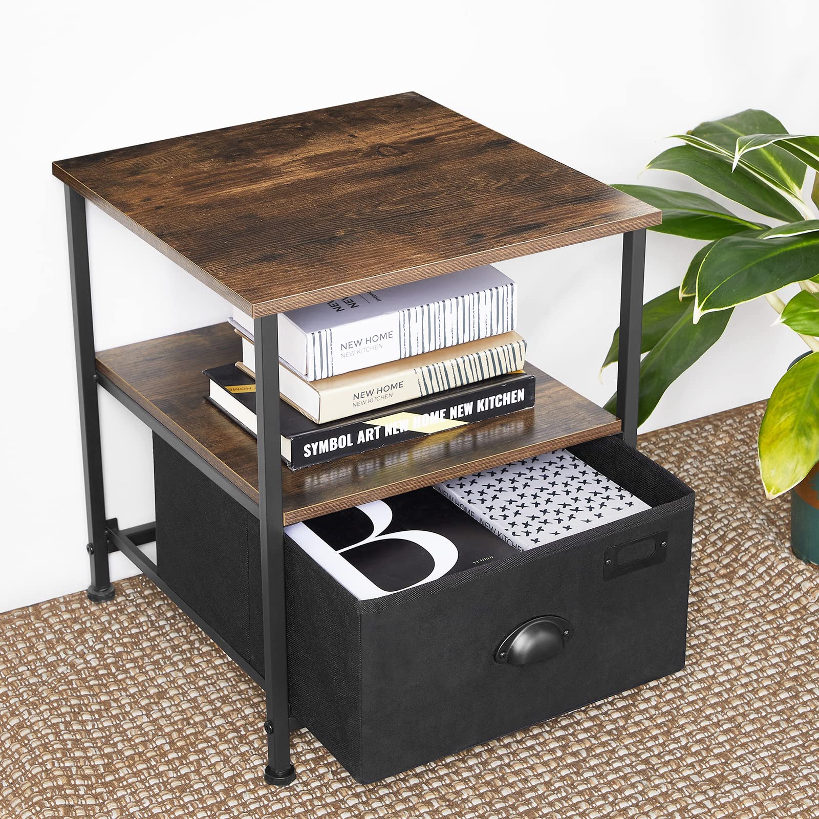 Songmics LVT02H Comodino Cassetto Tessuto Marrone Rustico