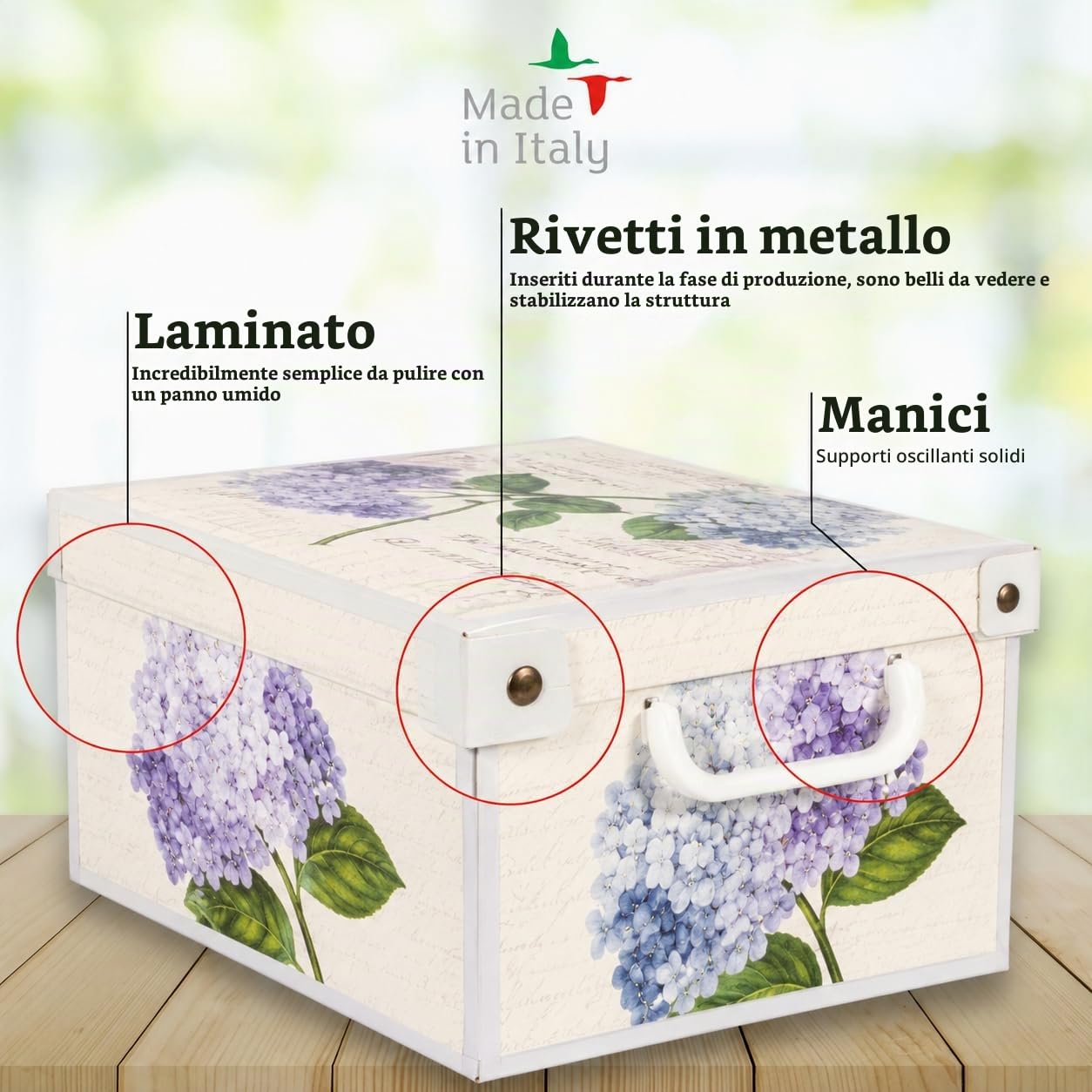 Lavatelli Ortensie Piccola Scatola Armadio 25x35 Set 4 Cartone